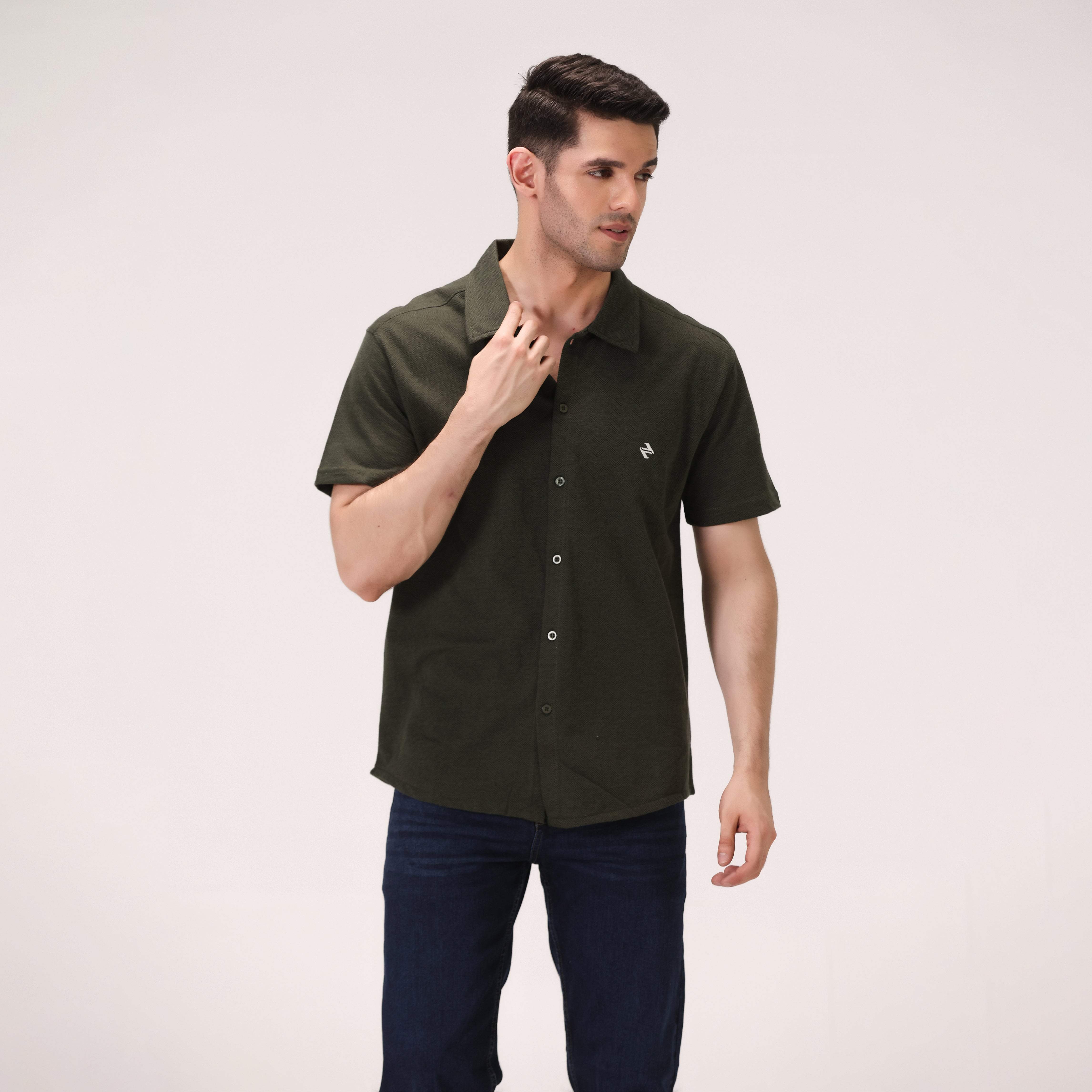 JACQUARD BUTTON DOWN SHIRT – OLIVE