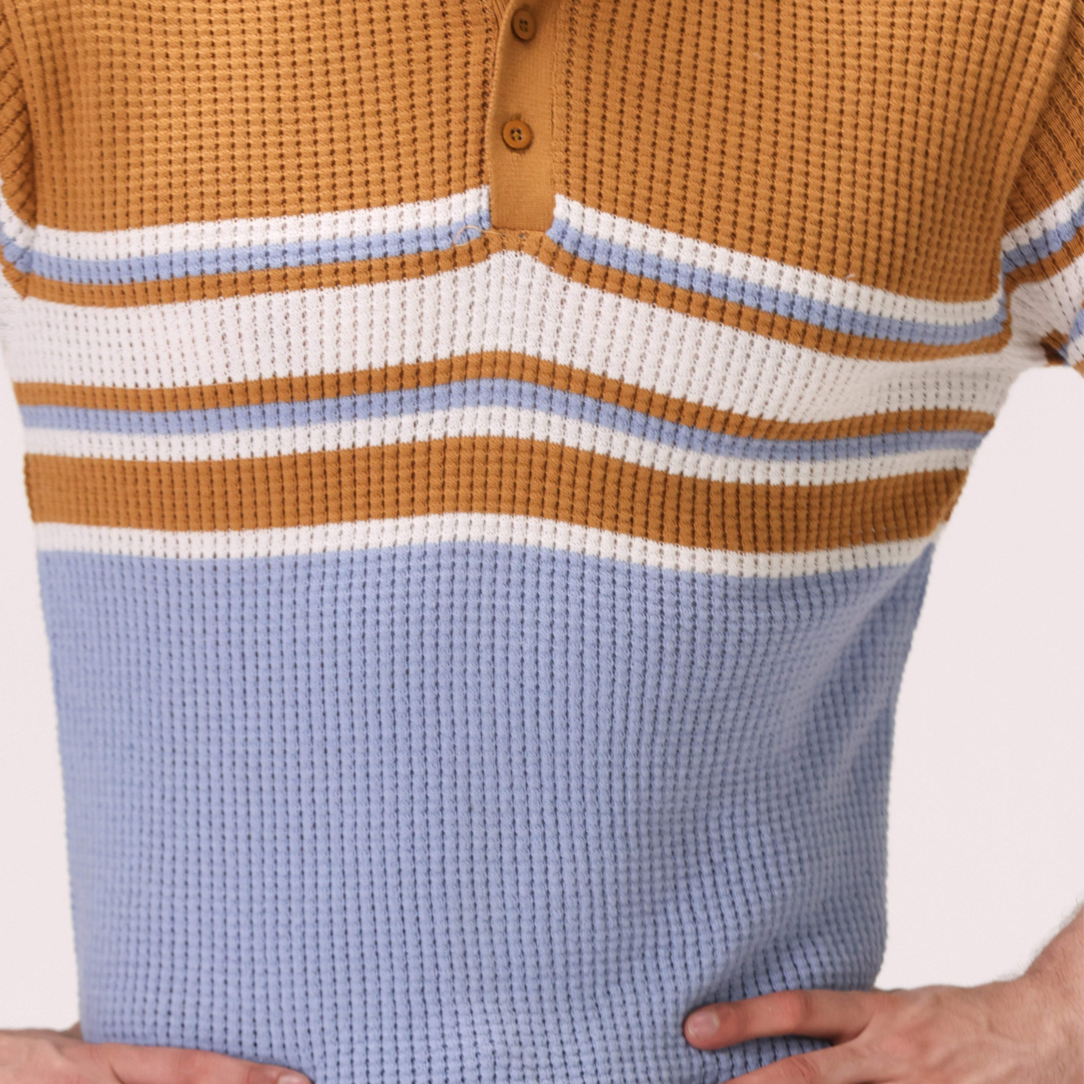 JACQUARD STRIPE KNIT POLO – TAN BROWN