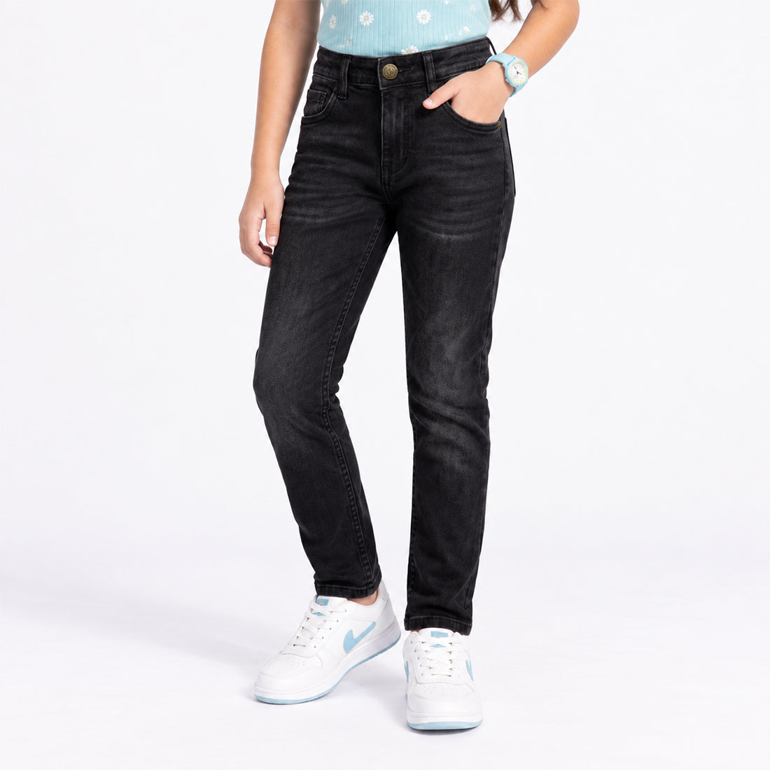 JUNIOR GIRLS RELAXED SLIM FIT DENIM – CHARCOAL BLACK