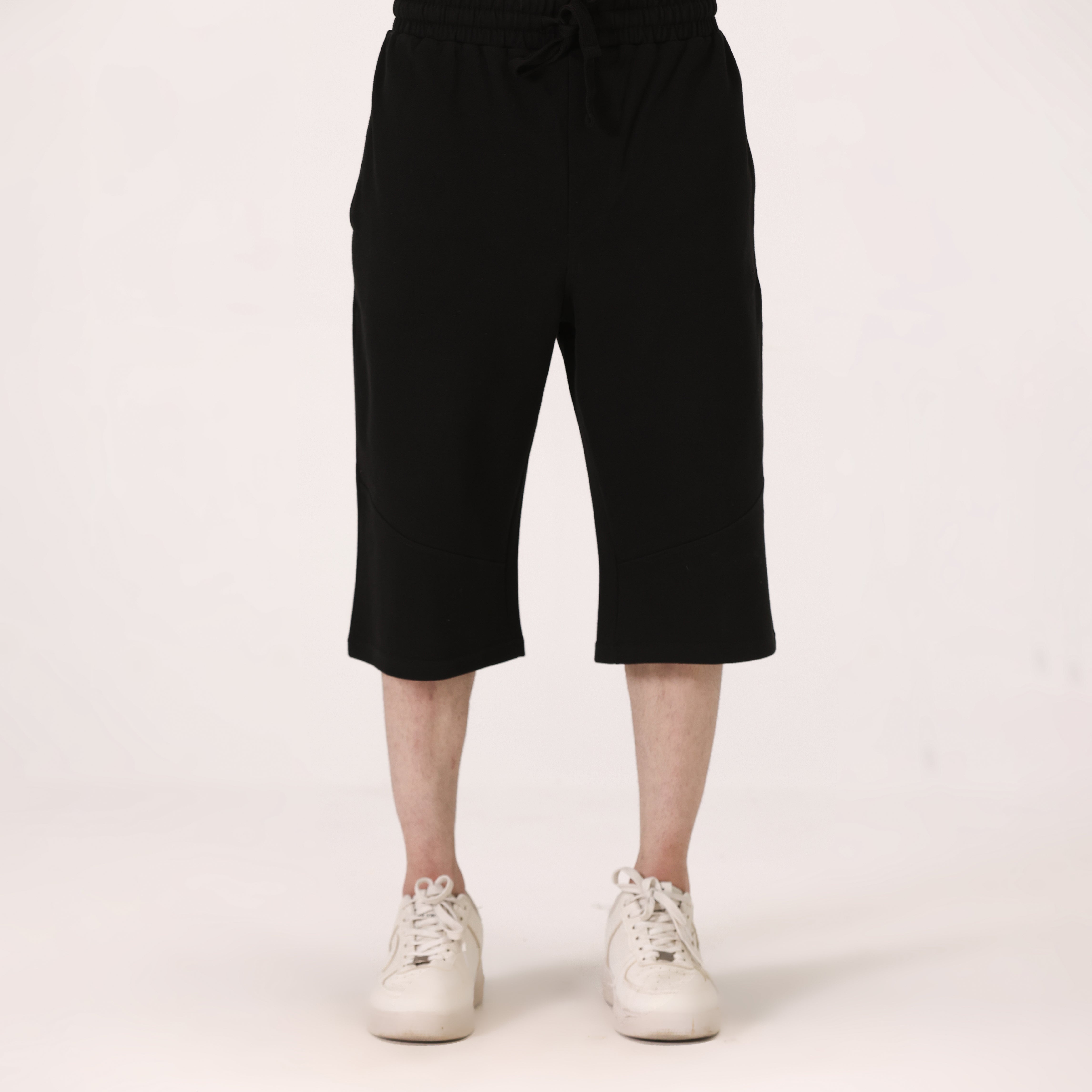 KNITTED TWILL INTERLOCK RELAXED SHORTS – BLACK