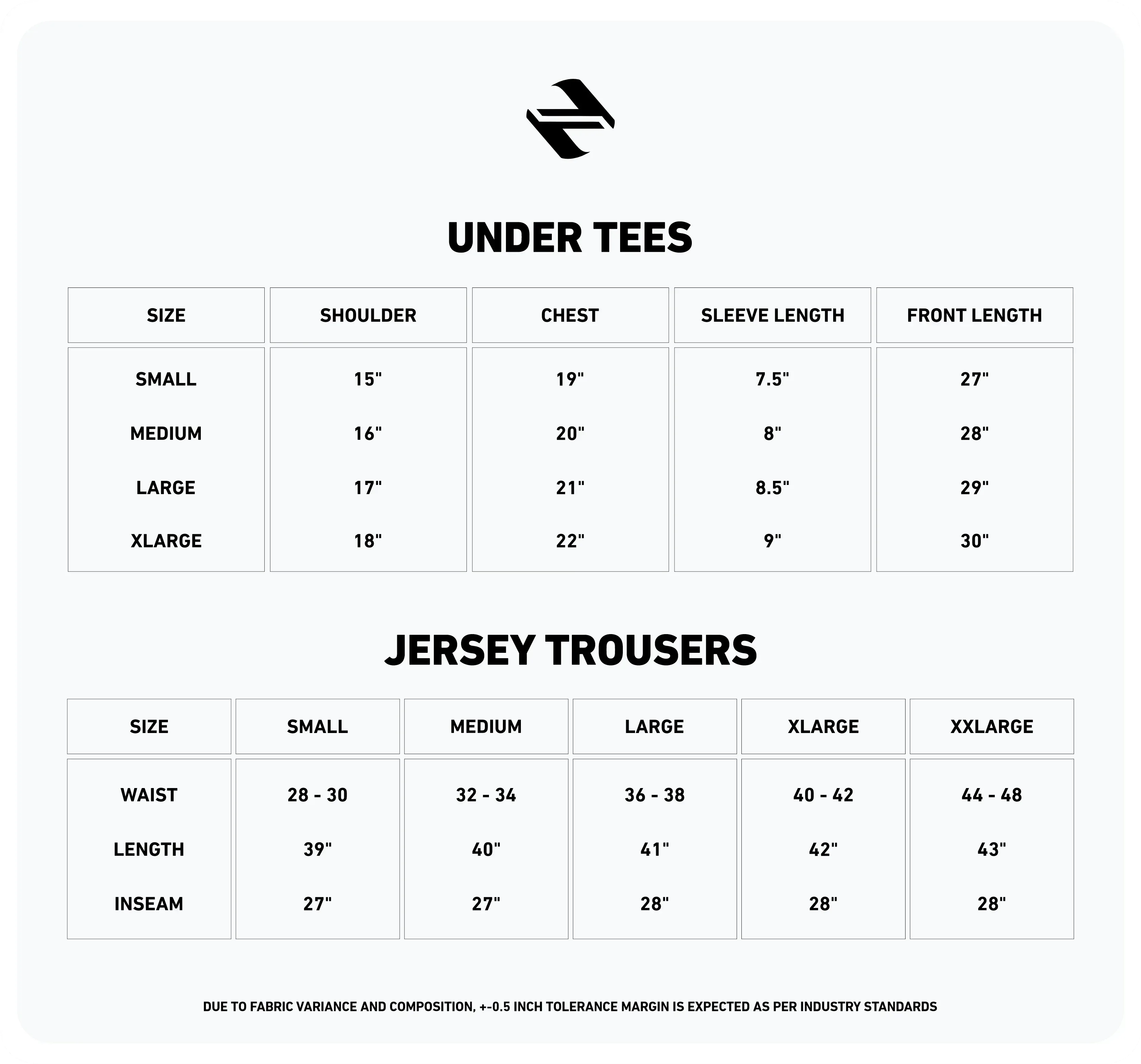 LOUNGERS SIZE CHART