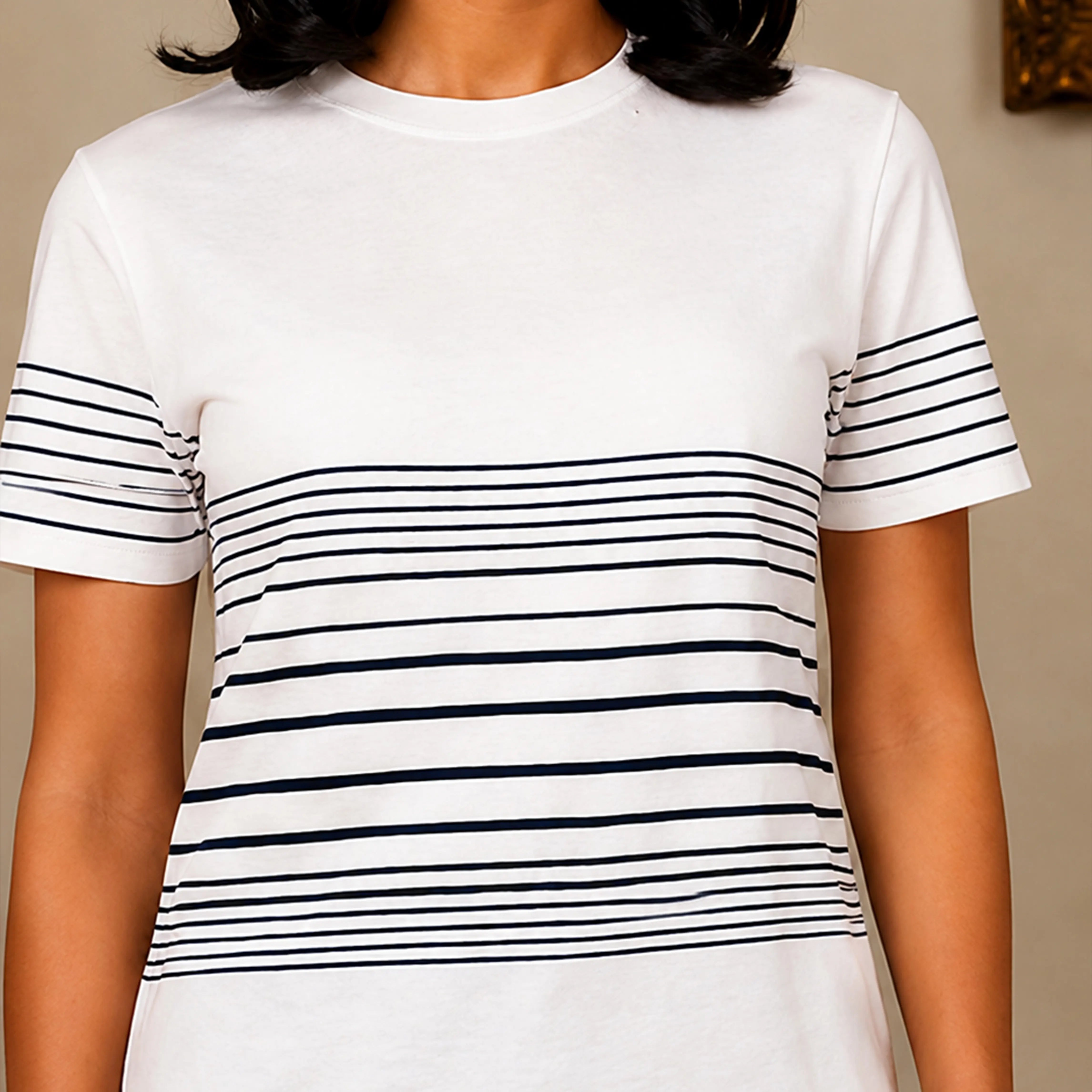 MARINER JACQUARD STRIPED TEE - WHITE WITH BLACK STRIPES