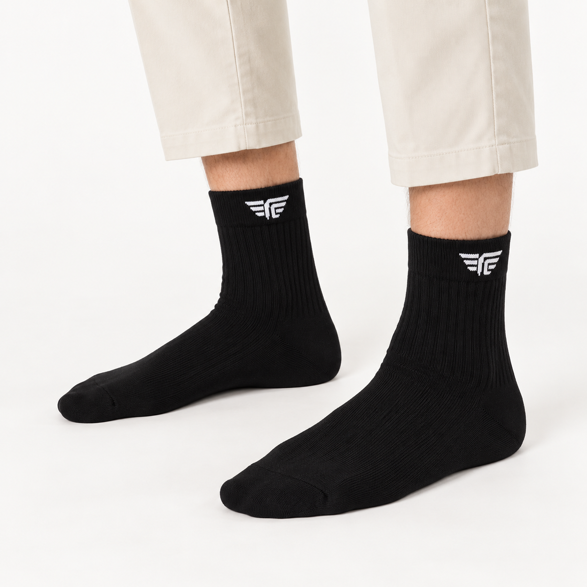 MEN RIBBED SHORT CREW SOCKS BLACK NAVZA