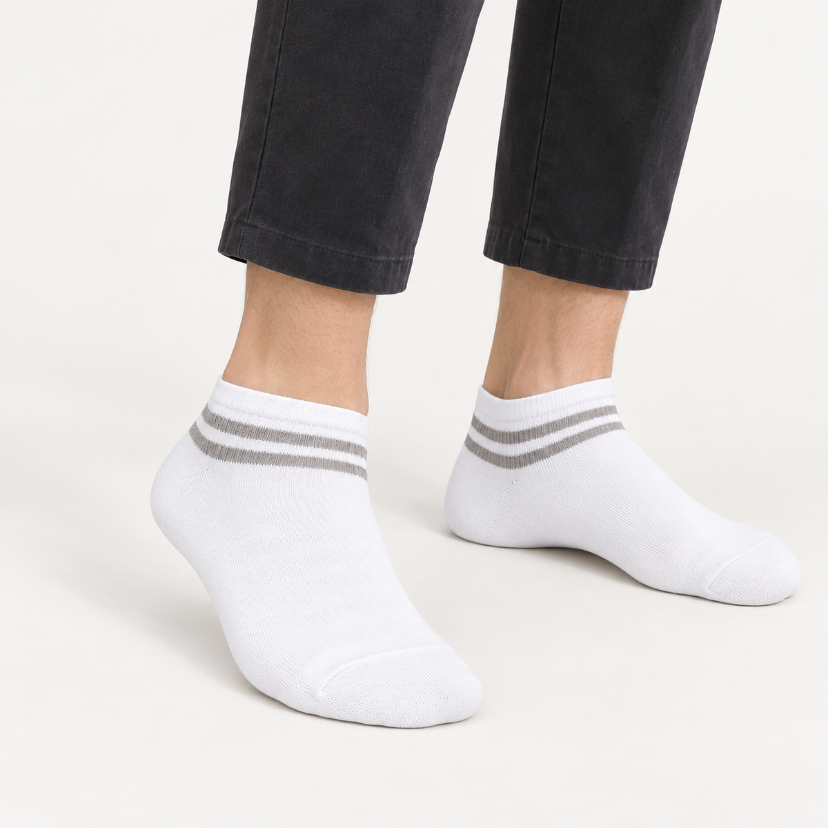 MEN STRIPES ANKLET SOCKS WHITE NAVZA