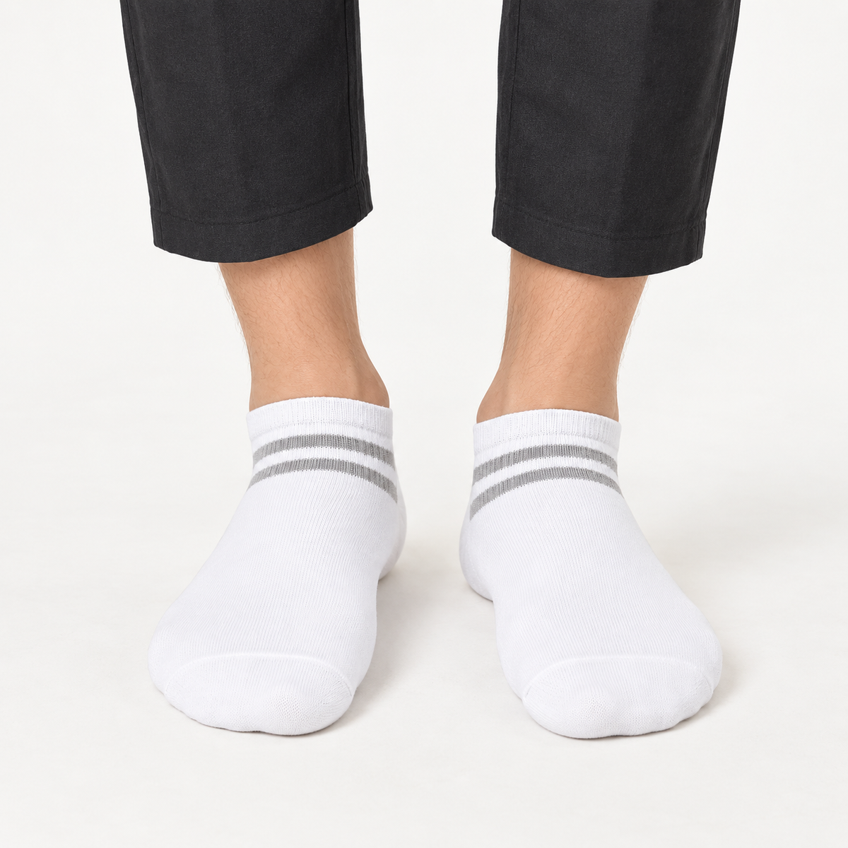 MEN STRIPES ANKLET SOCKS WHITE NAVZA