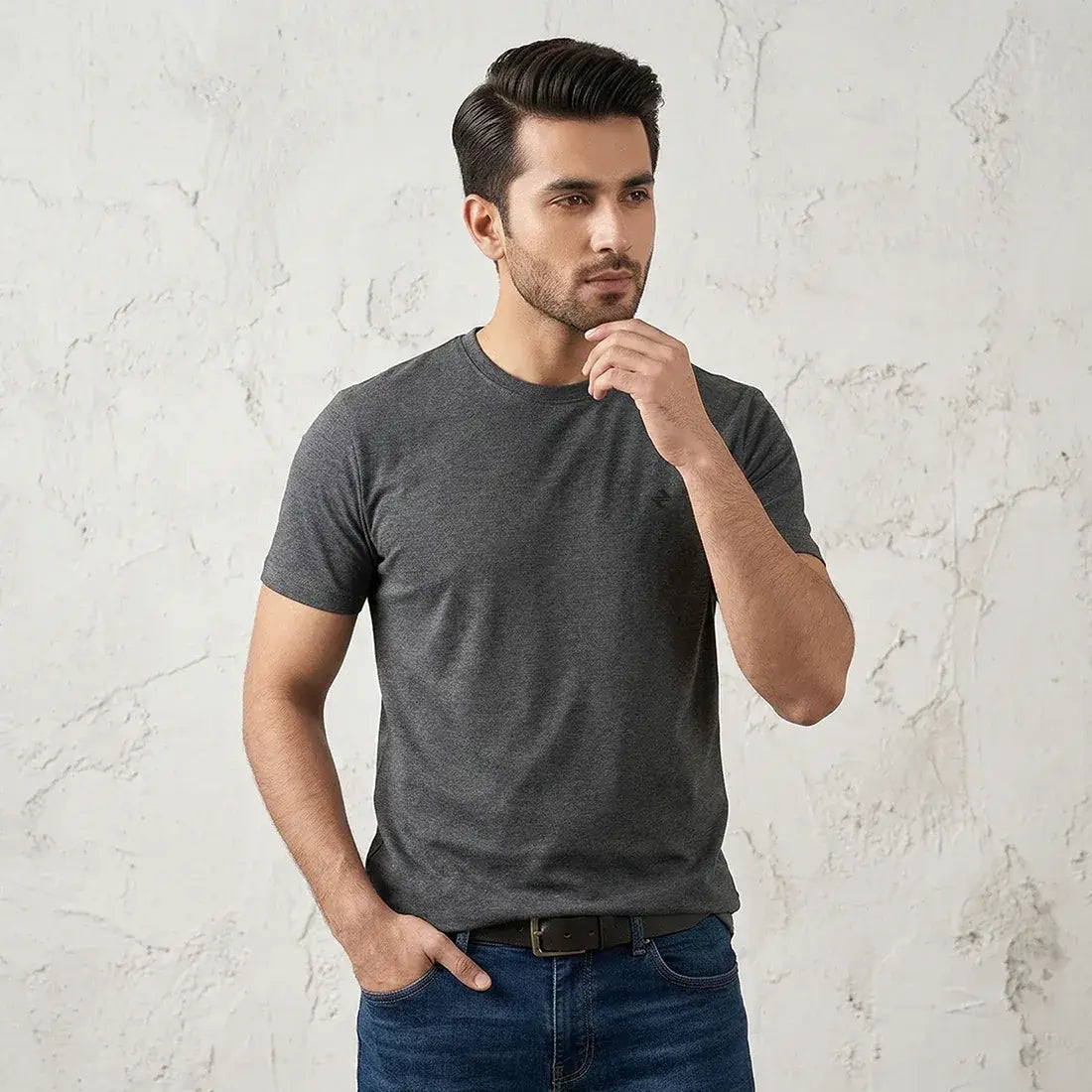 SLIM FIT T-SHIRT CHARCOAL NAVZA