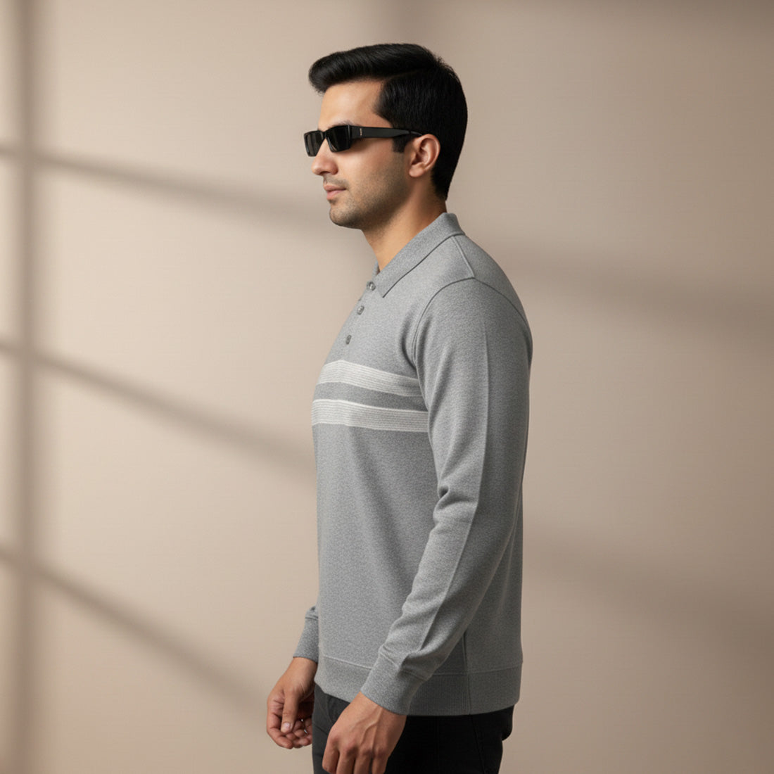 Knit Polo Sweater Light Grey | NAVZA