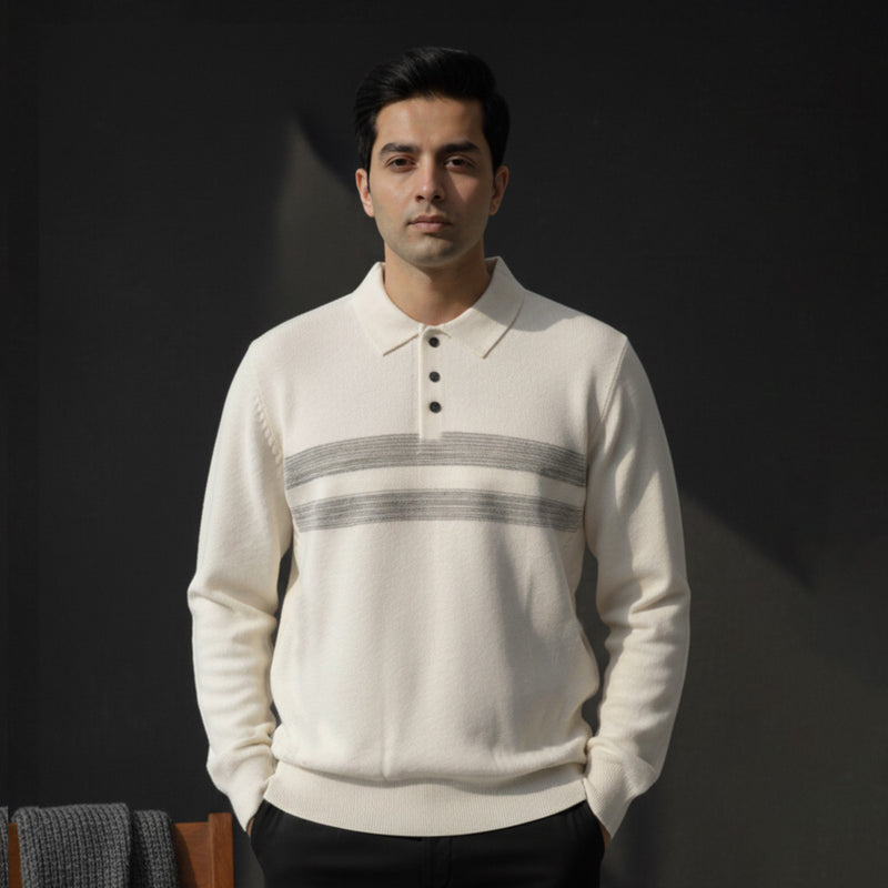 Knit Polo Sweater Off White | NAVZA