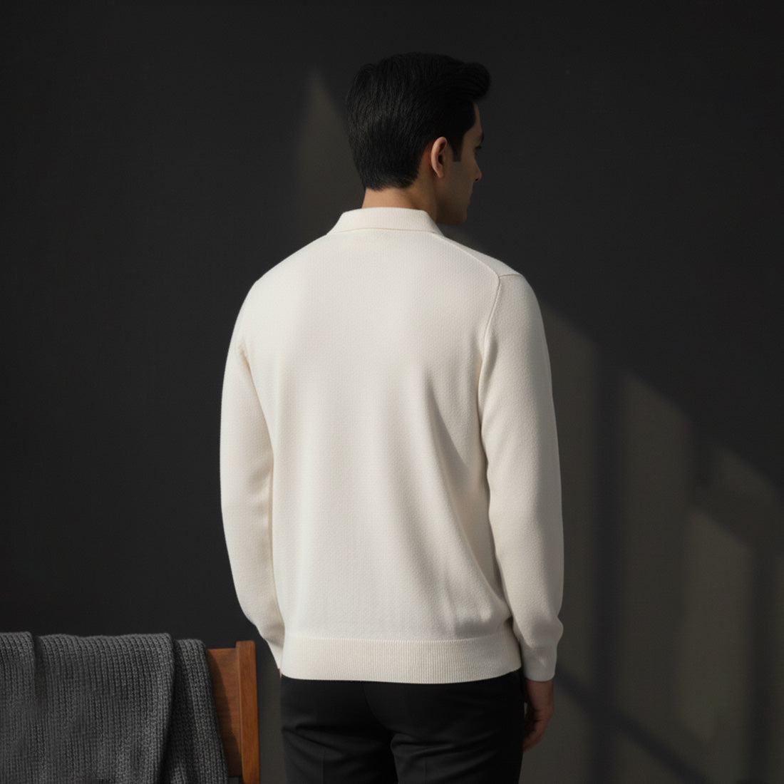 Knit Polo Sweater Off White | NAVZA
