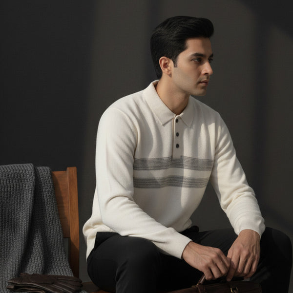 Knit Polo Sweater Off White | NAVZA