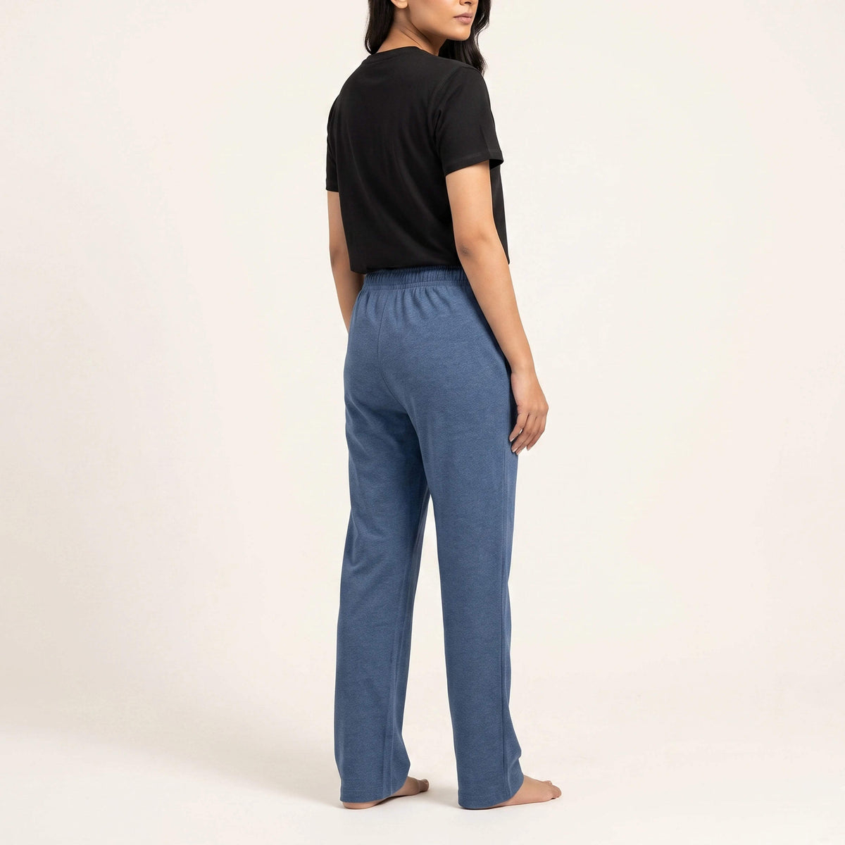 WOMEN BLACK UNDERTEE AND JERSEY TROUSER DENIM NAVZA