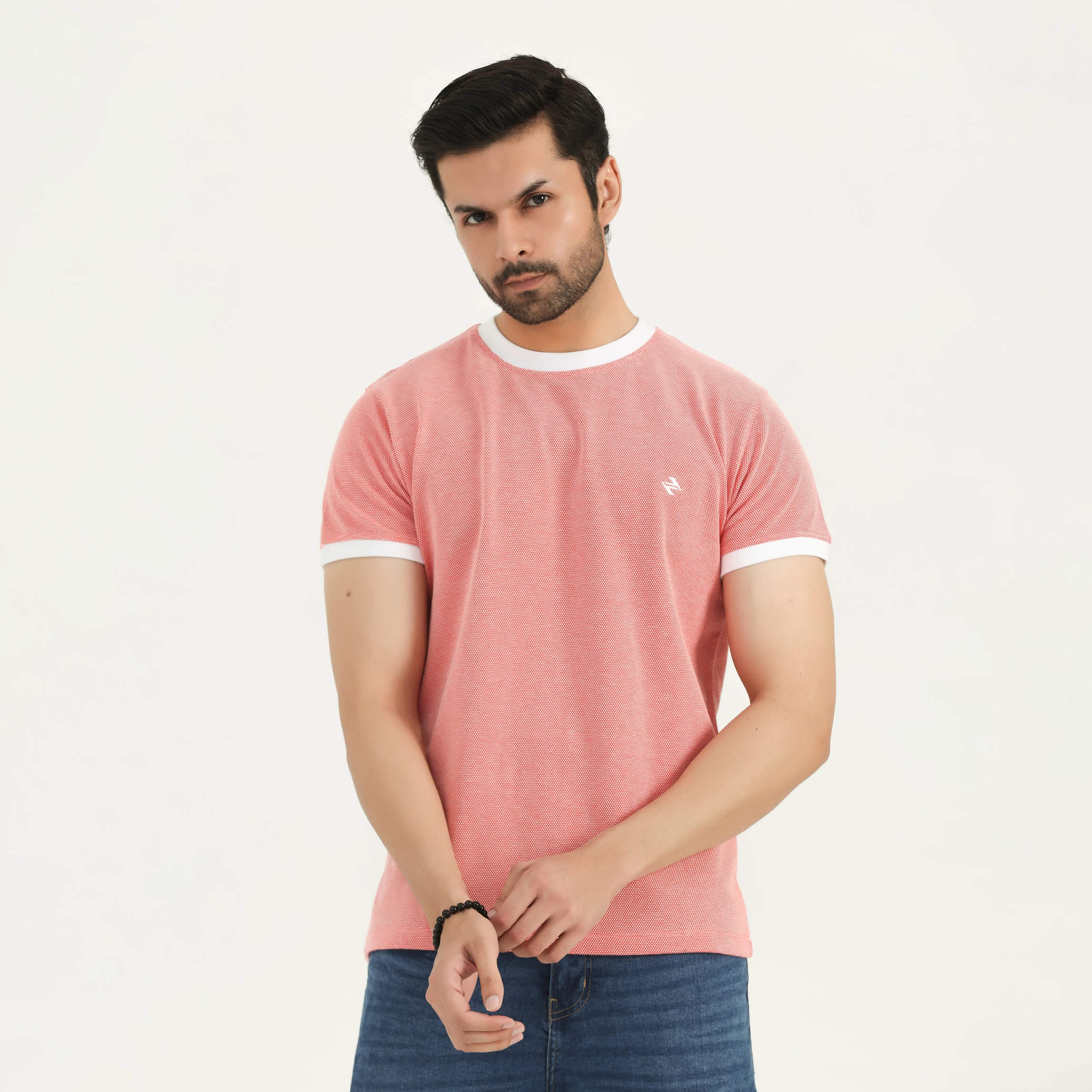 POPCORN PIQUÉ RINGER T-SHIRT - CORAL