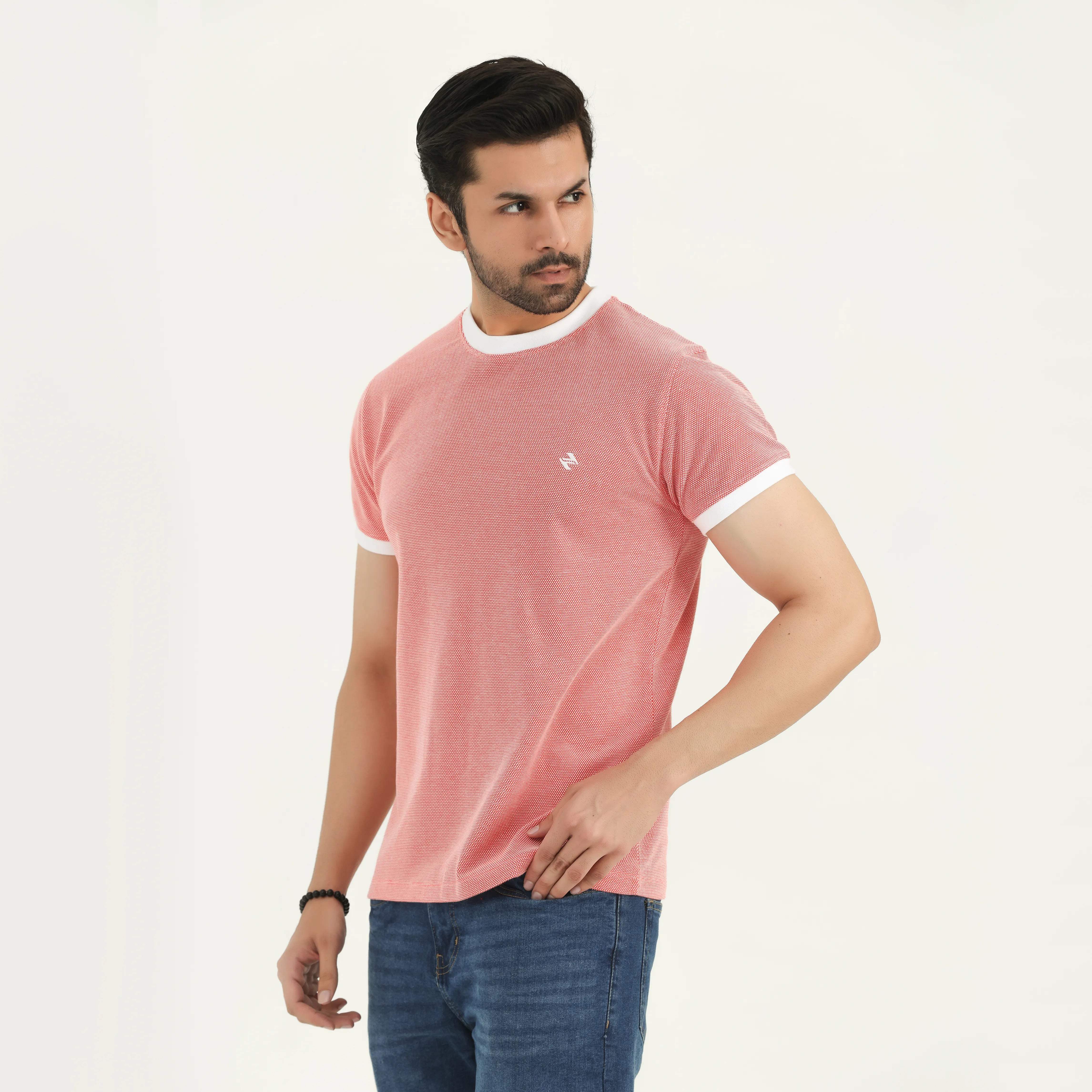 POPCORN PIQUÉ RINGER T-SHIRT - CORAL