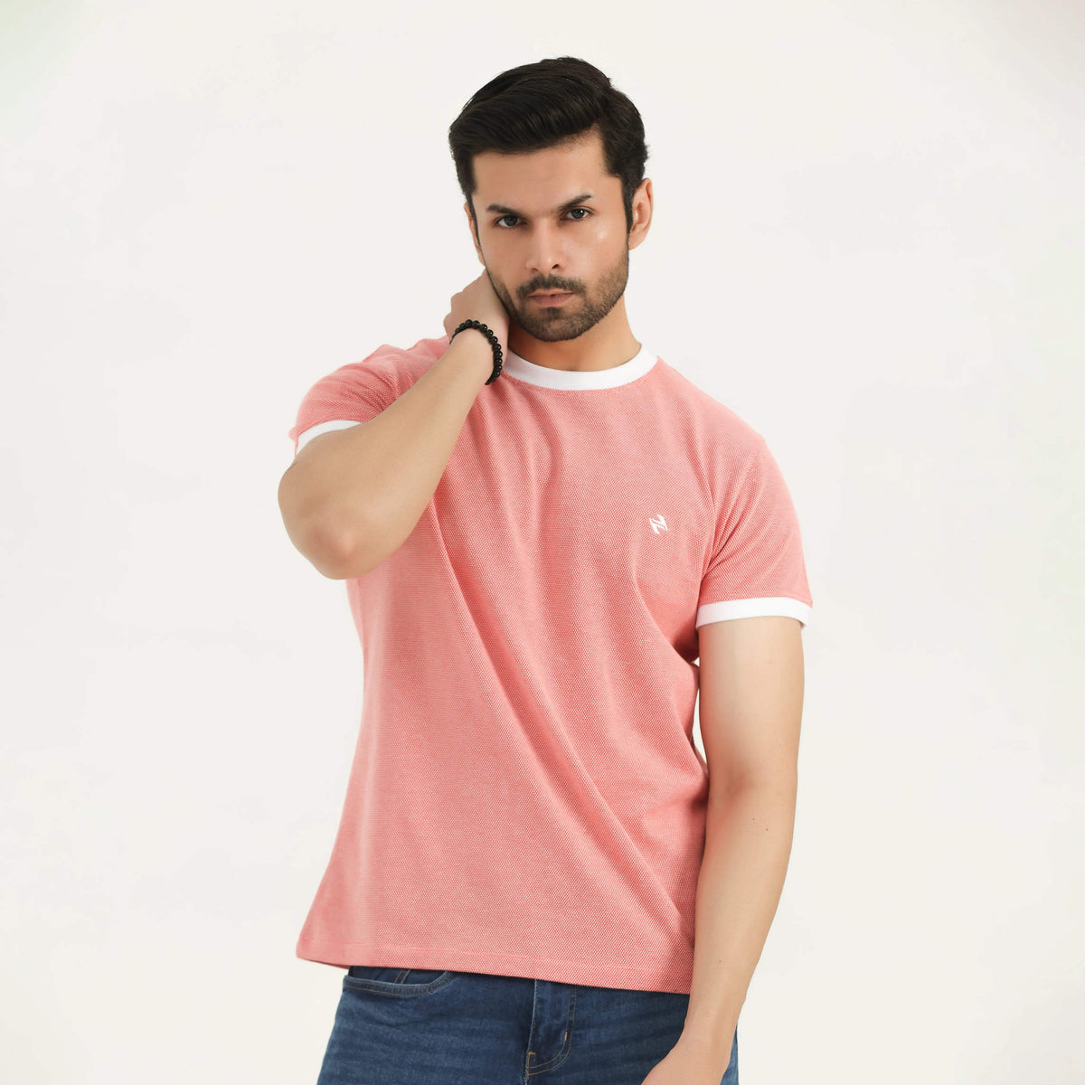 POPCORN PIQUÉ RINGER T-SHIRT - CORAL