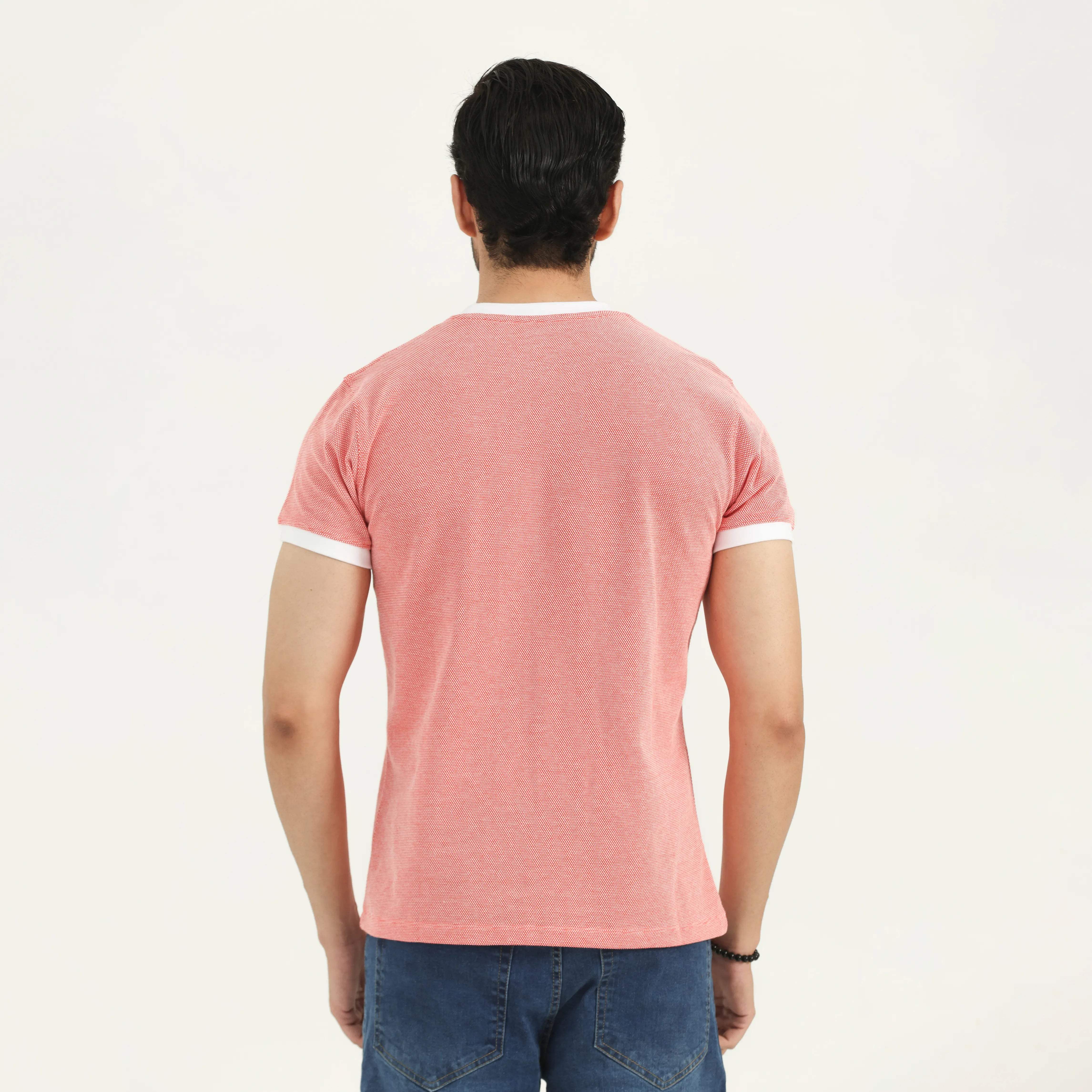POPCORN PIQUÉ RINGER T-SHIRT - CORAL