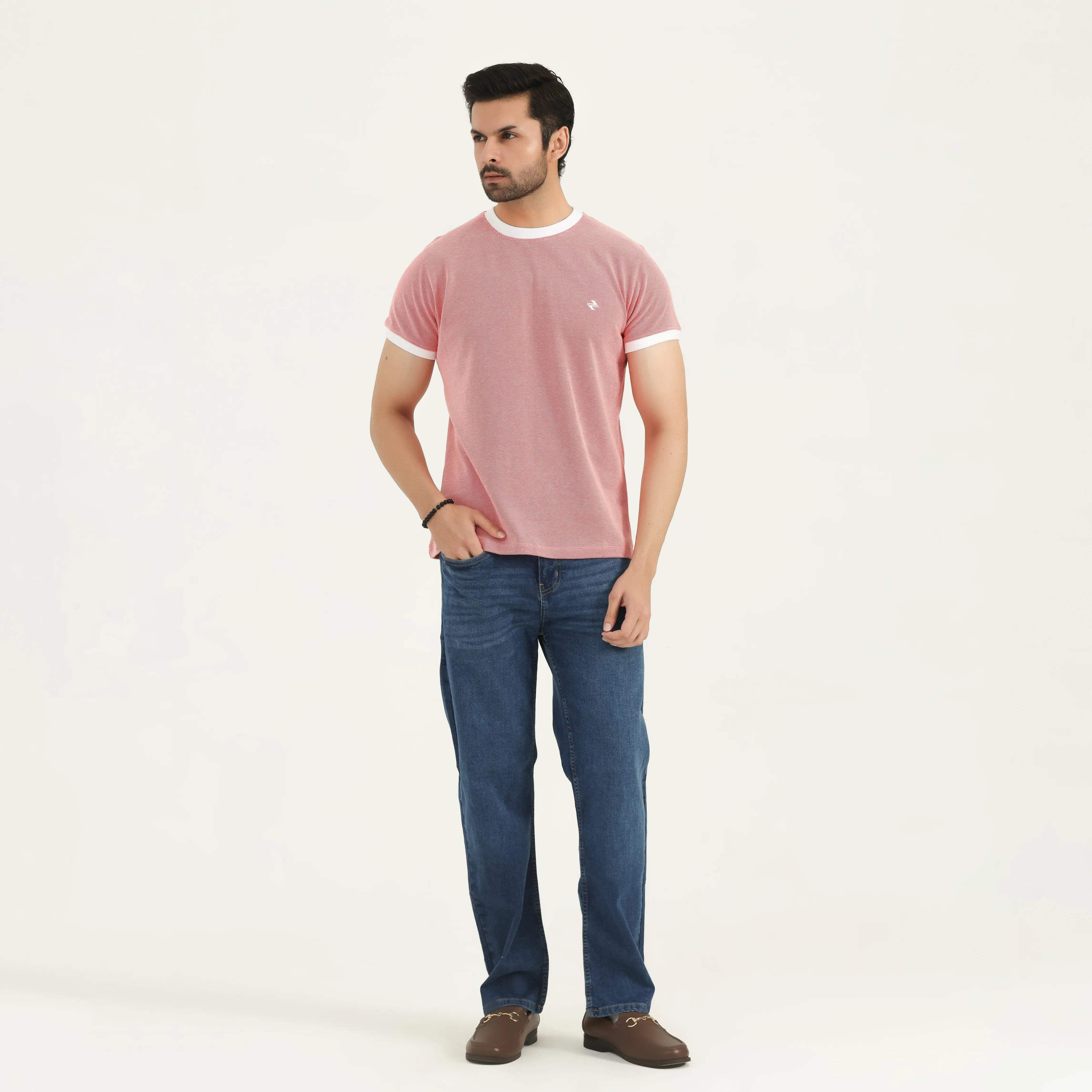 POPCORN PIQUÉ RINGER T-SHIRT - CORAL