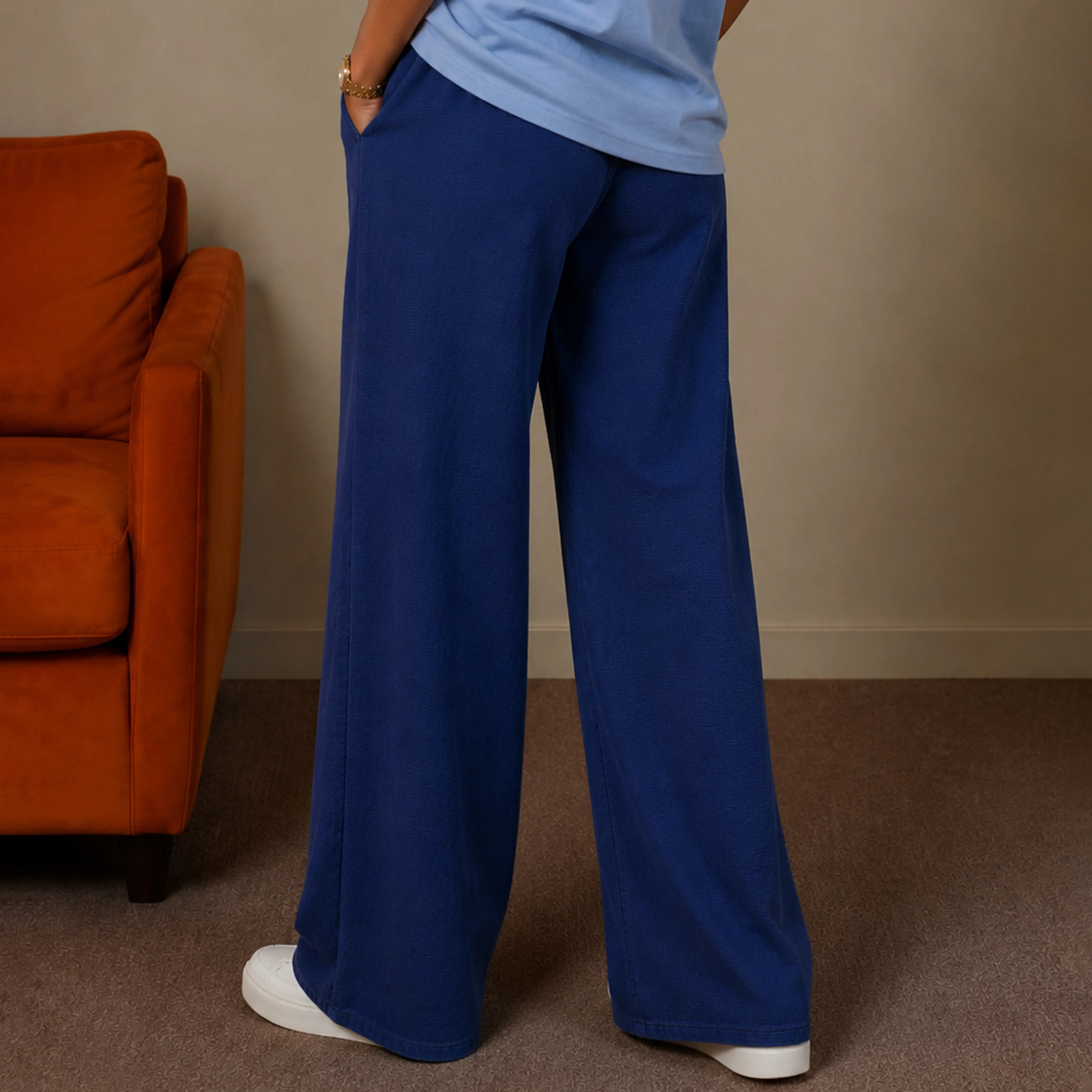 PRESTIGE JACQUARD WIDE-LEG PANTS – CLASSIC NAVY