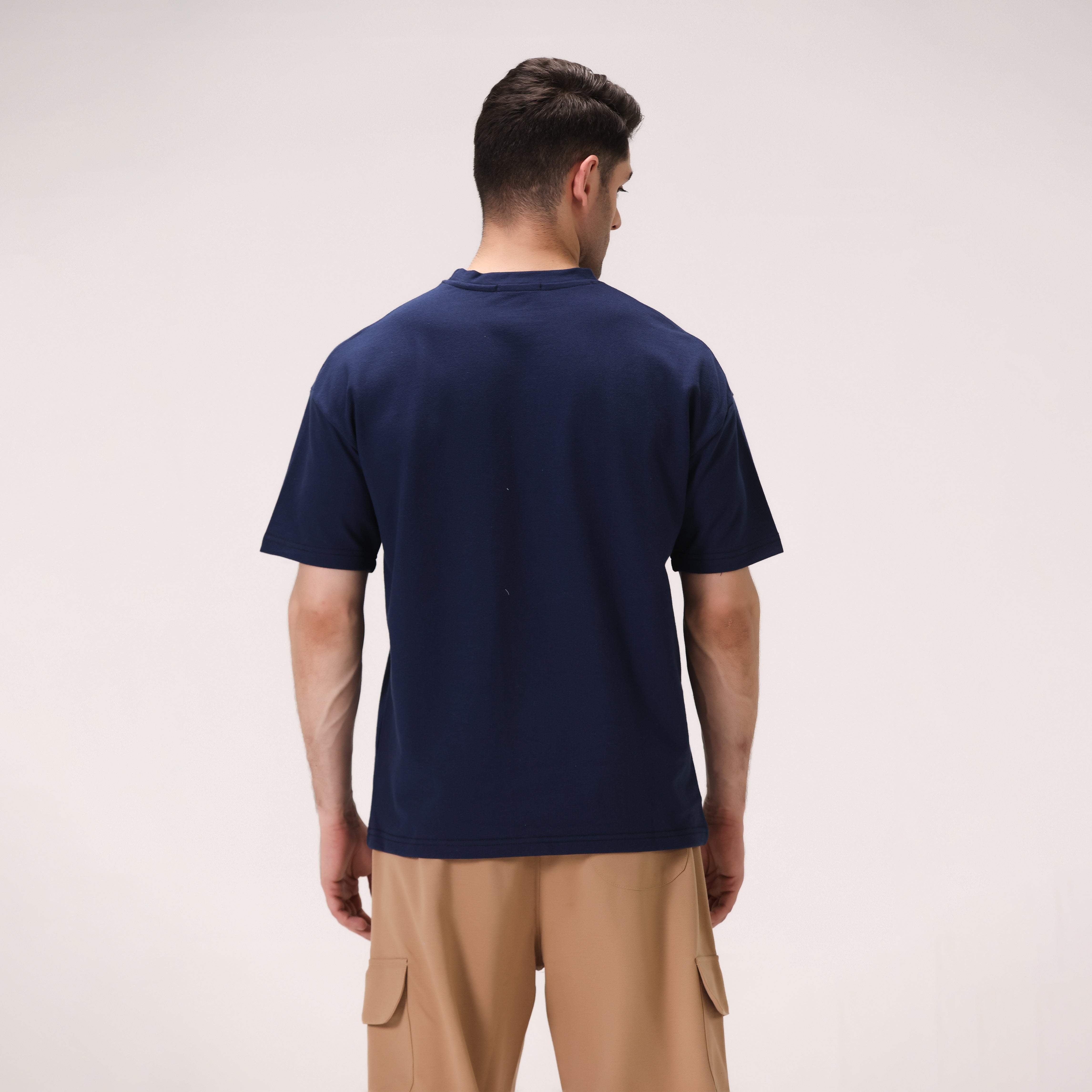 RELAXED WAFFLE KNIT T-SHIRT – NAVY