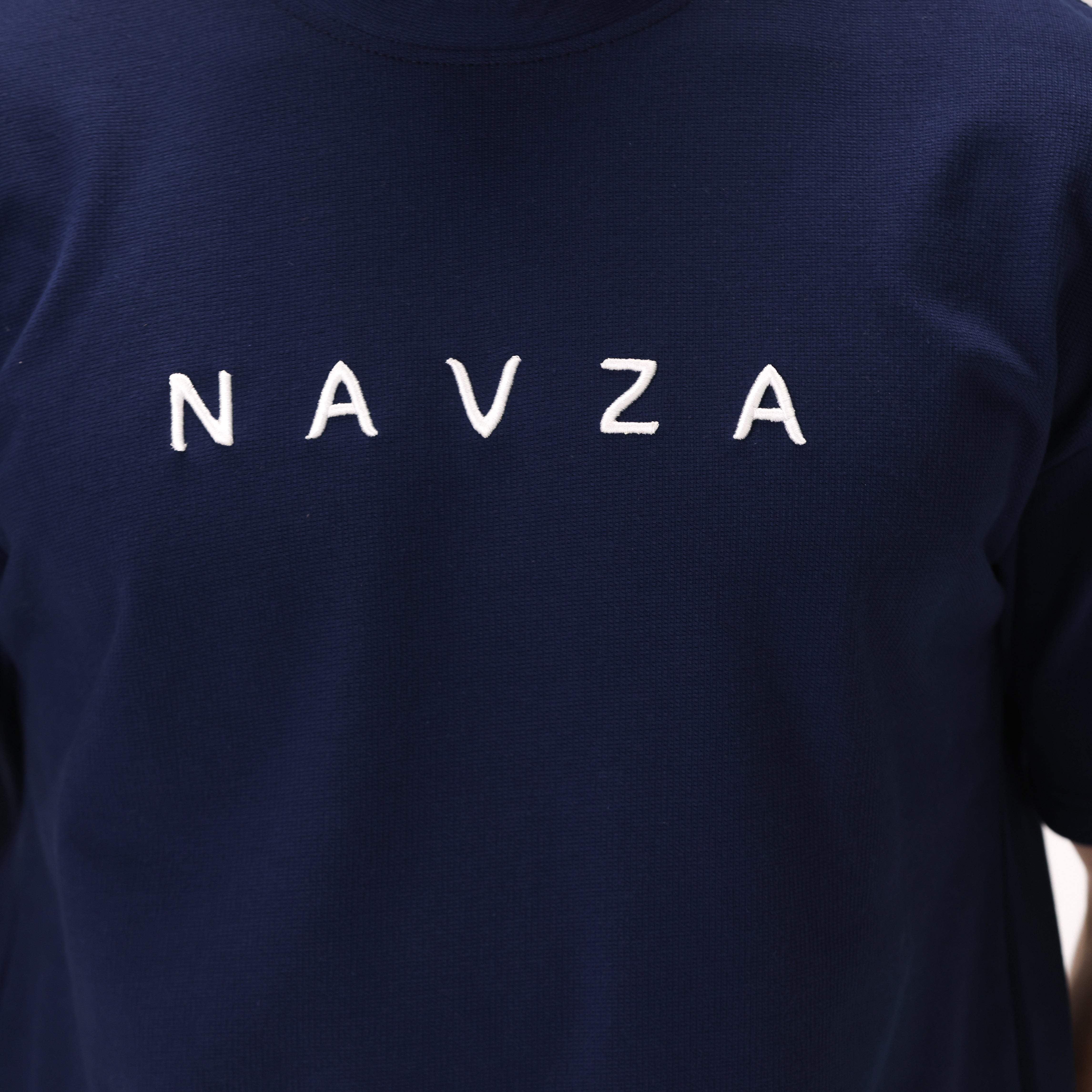 RELAXED WAFFLE KNIT T-SHIRT – NAVY