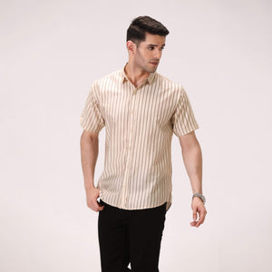 SOFT STRIPED BUTTON DOWN SHIRT – BEIGE