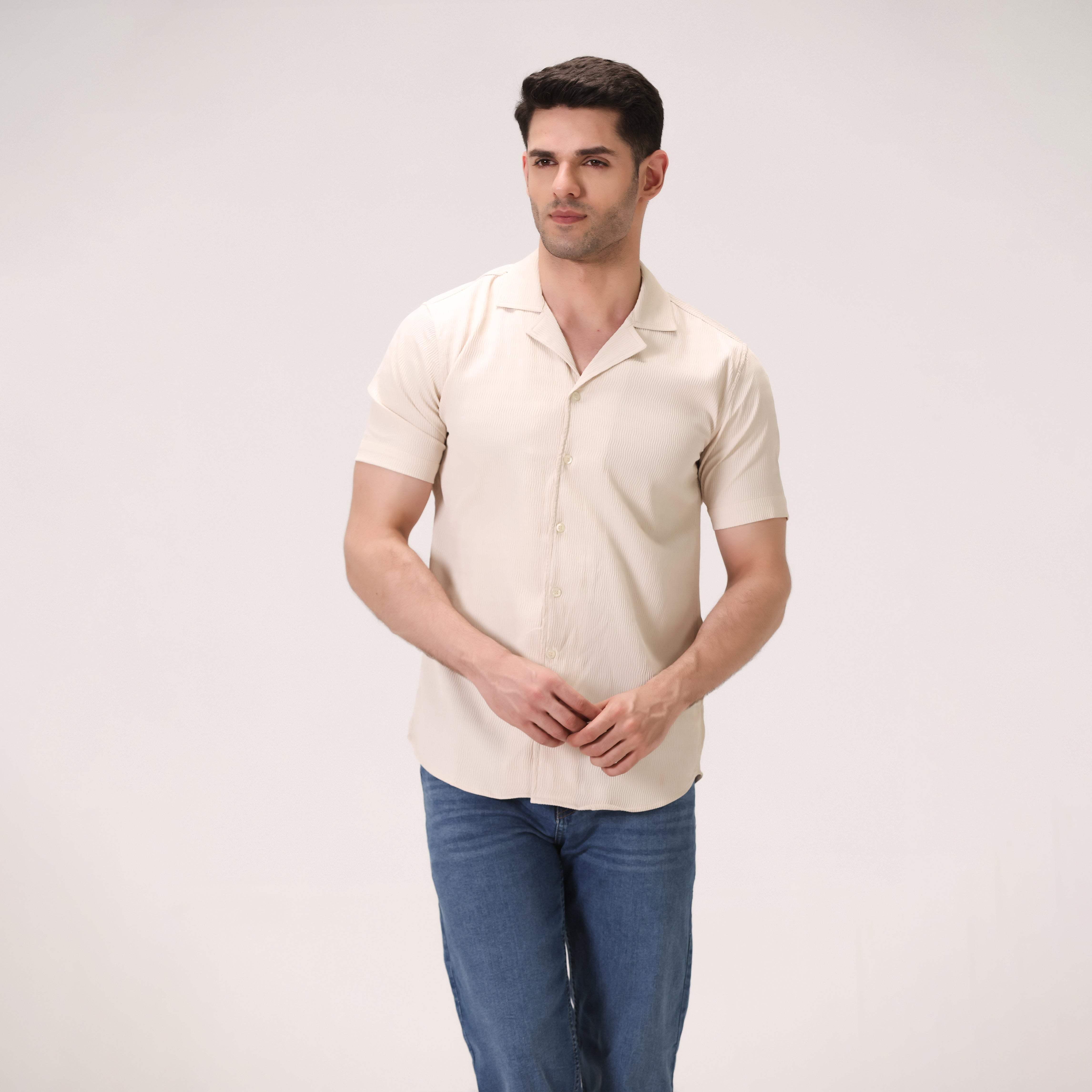 STRIPED BUTTON DOWN SHIRT – OFF-WHITE