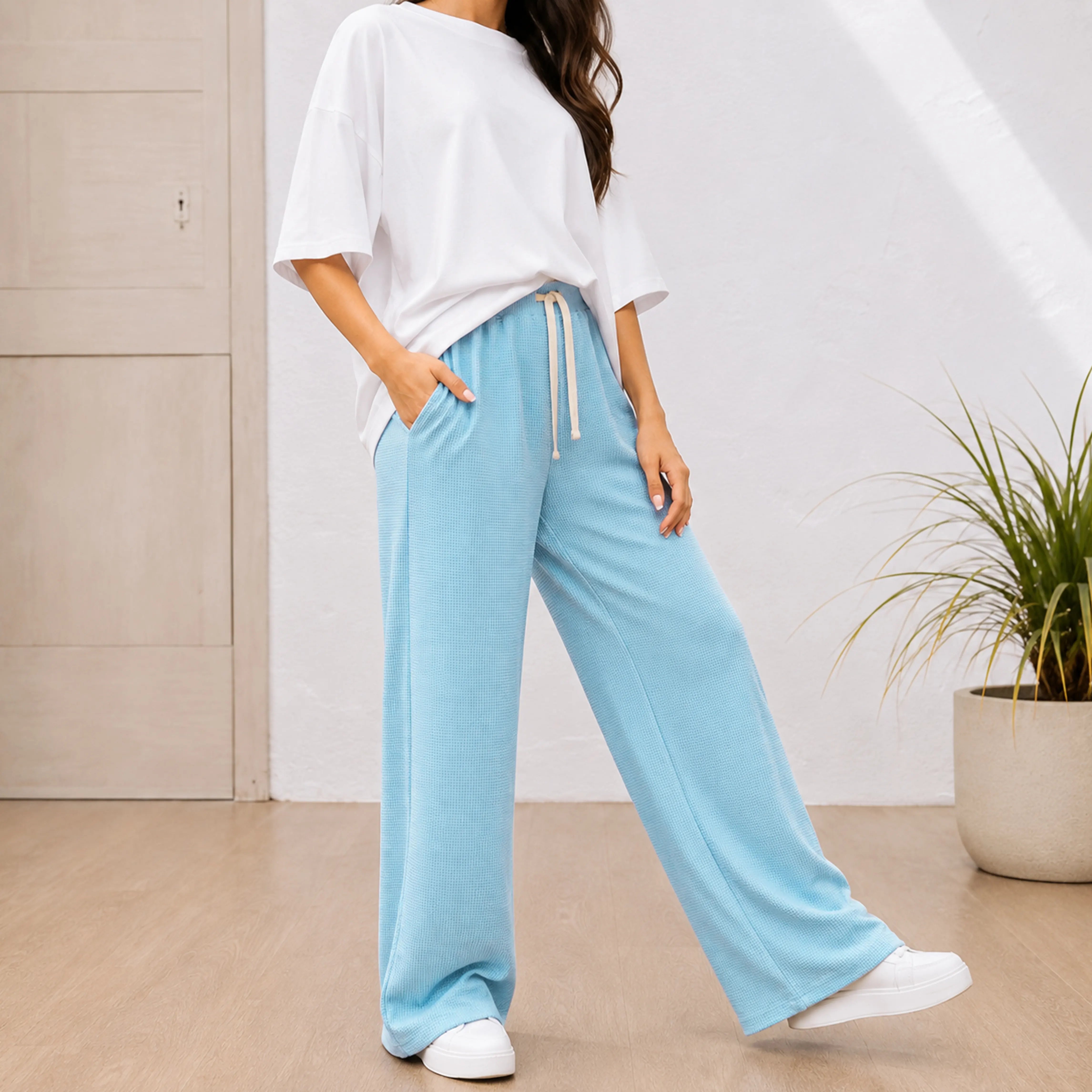 WOMEN WAFFLEKNIT JOGGER STEEL BLUE