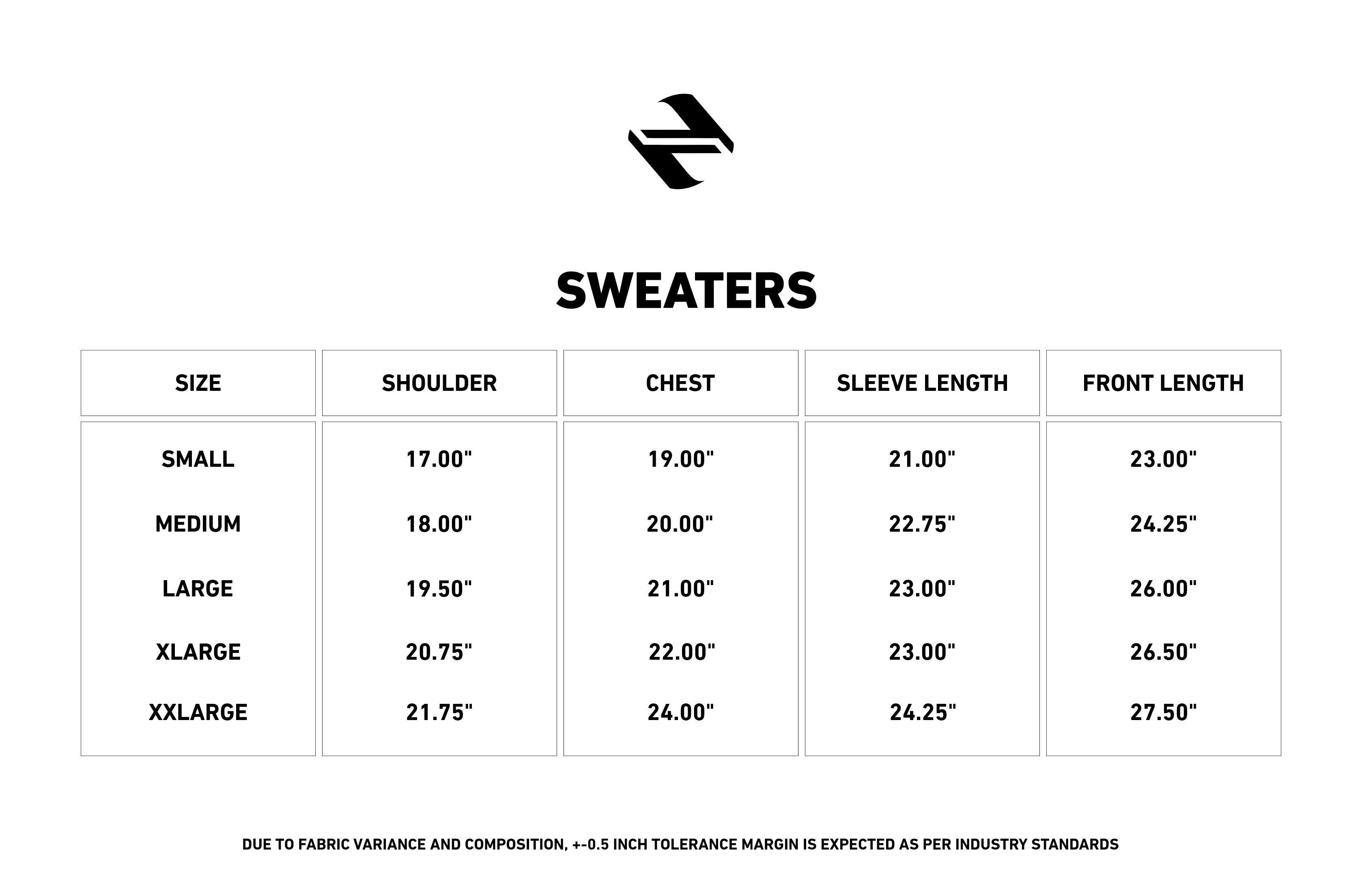 Sweaters Size Chart | NAVZA