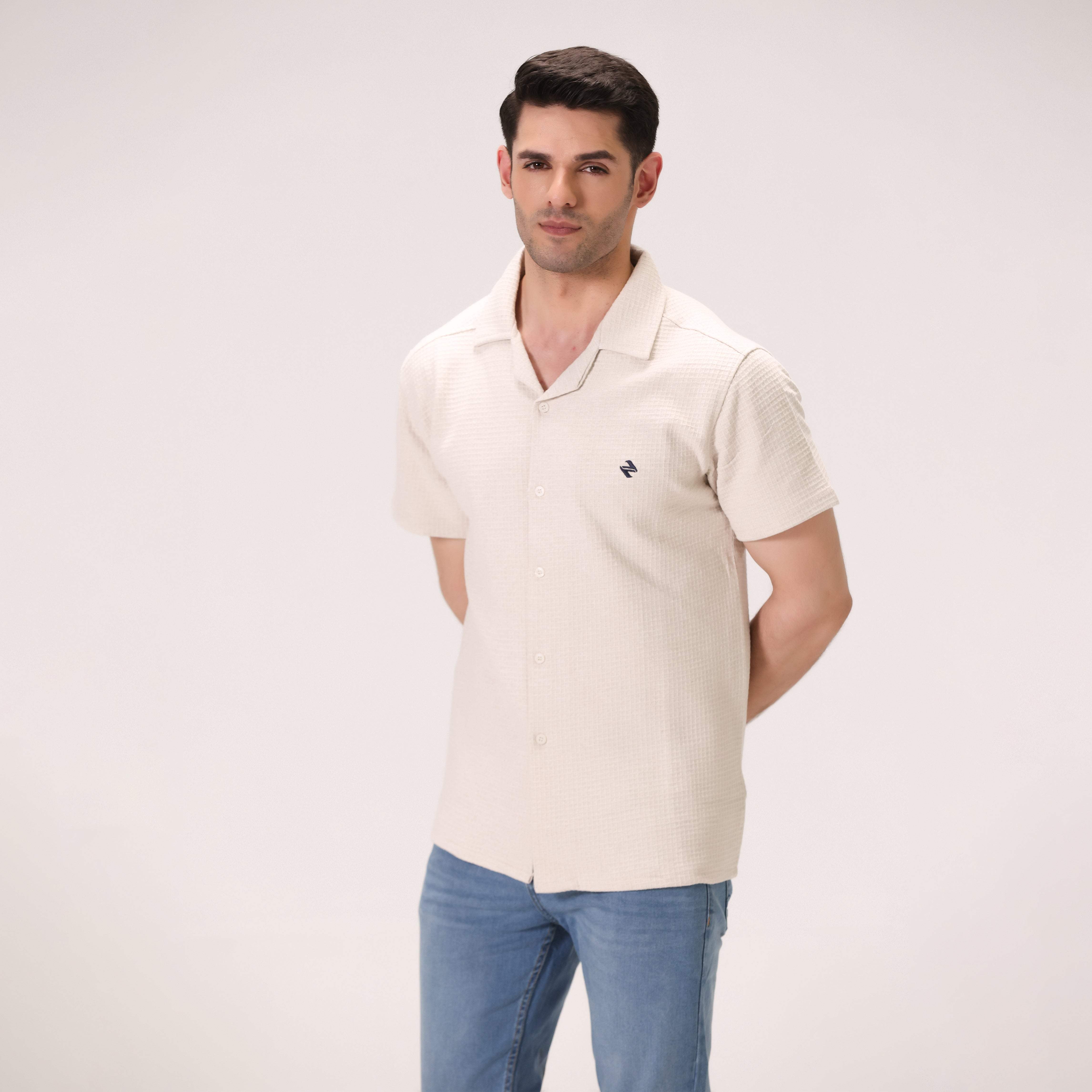 TEXTURED BUTTON DOWN SHIRT – OFF-WHITE