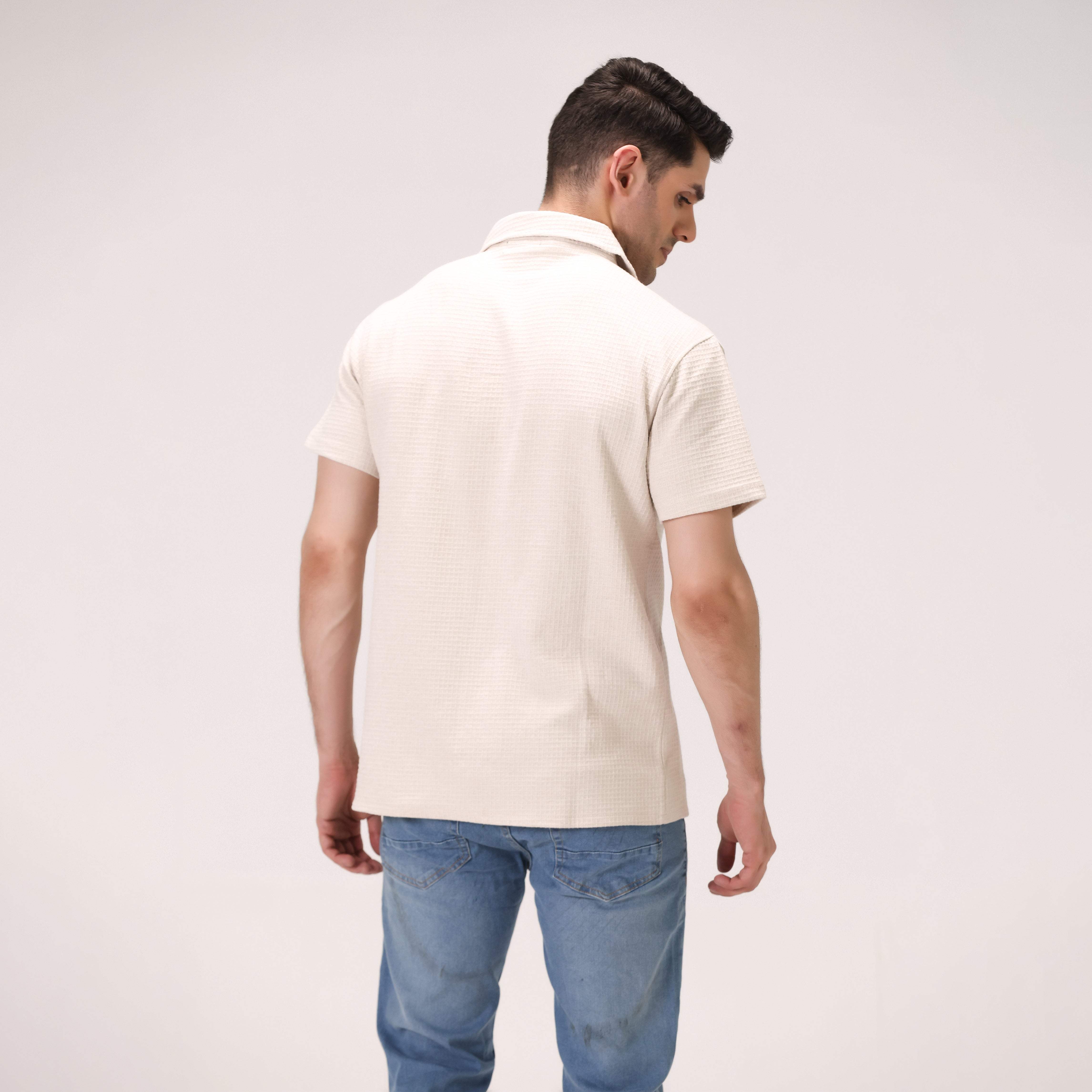 TEXTURED BUTTON DOWN SHIRT – OFF-WHITE