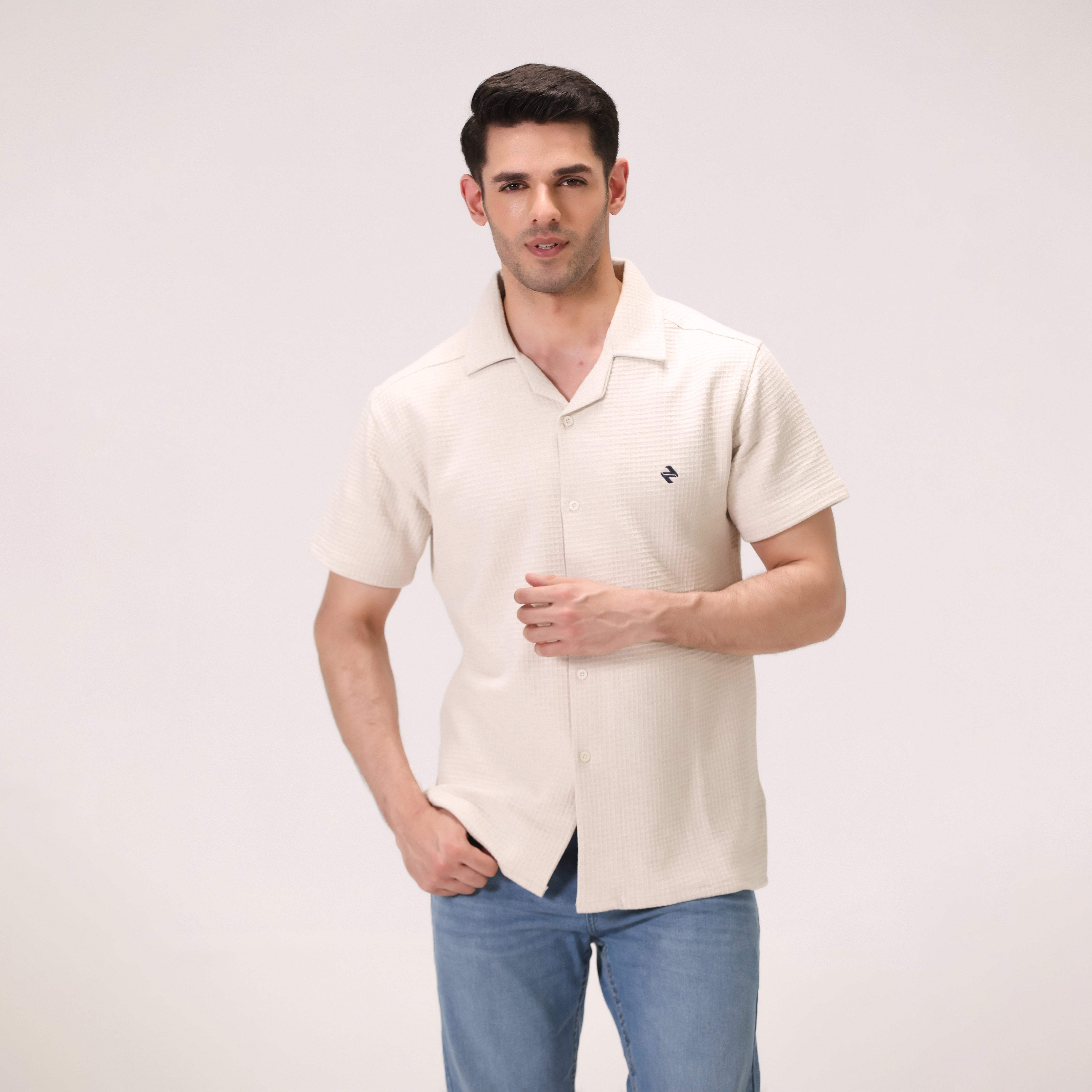 TEXTURED BUTTON DOWN SHIRT – OFF-WHITE