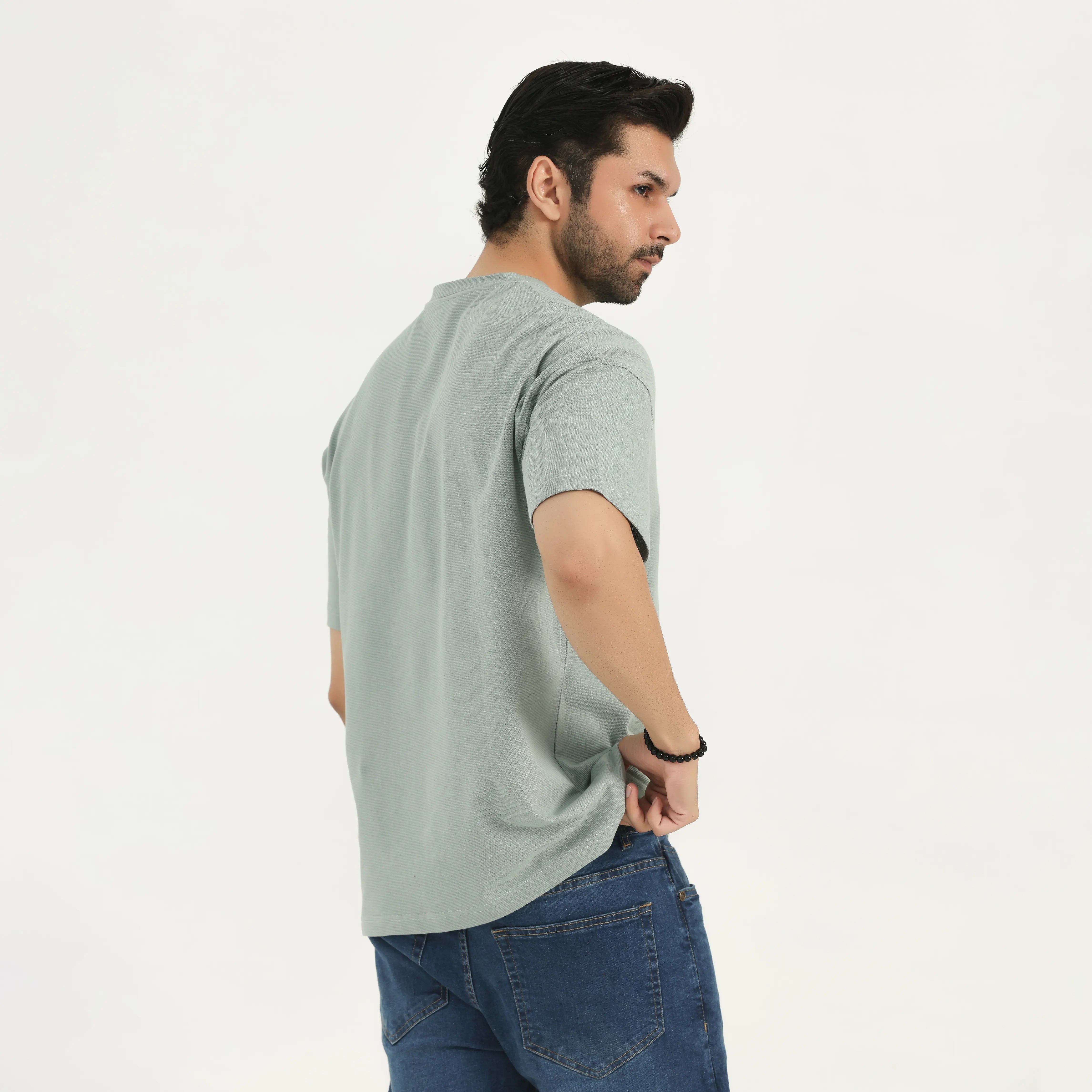 TEXTURED INTERLOCK COTTON T-SHIRT - SAGE
