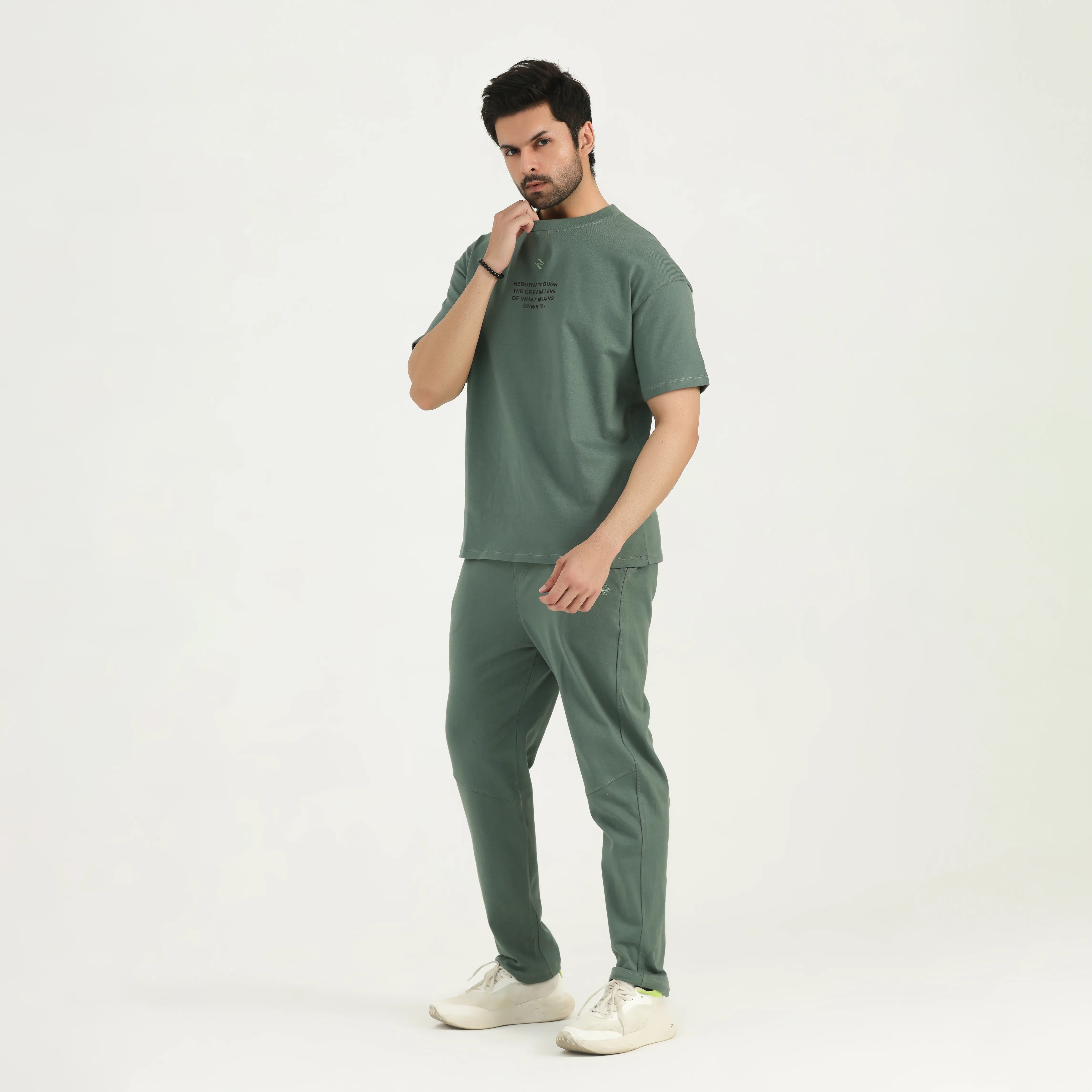 TEXTURED JACQUARD COTTON LOUNGE SET - SAGE GREEN