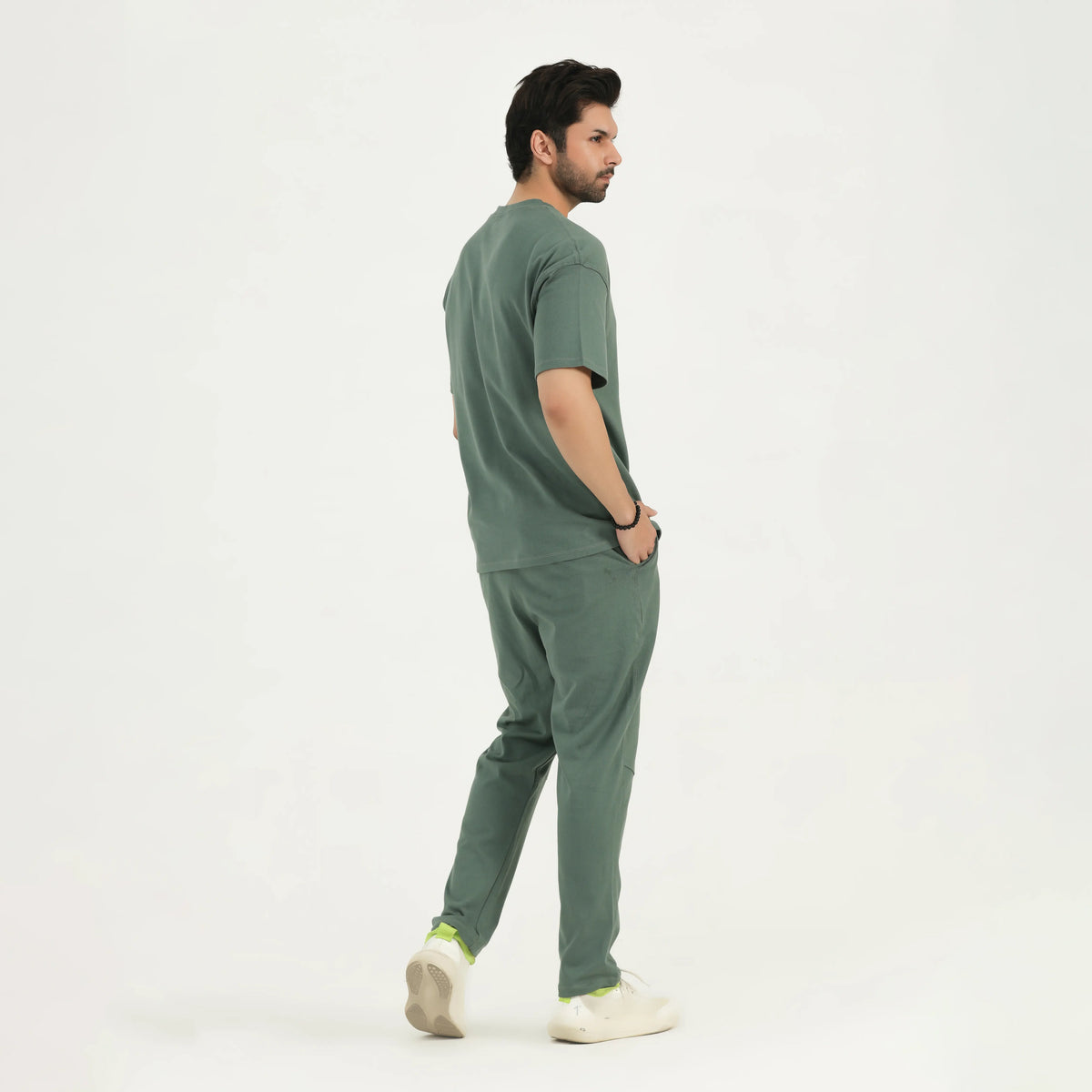 TEXTURED JACQUARD COTTON LOUNGE SET - SAGE GREEN