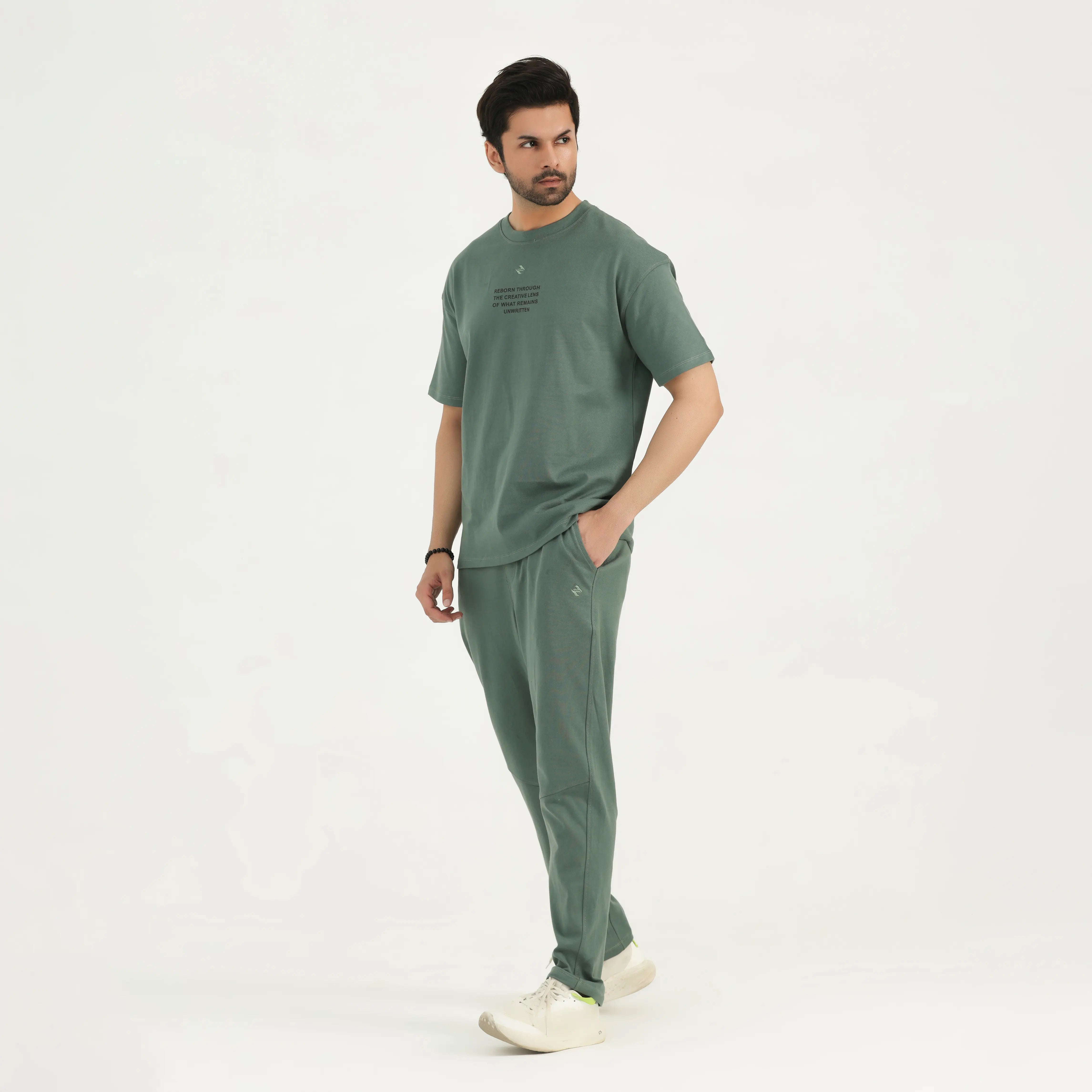 TEXTURED JACQUARD COTTON LOUNGE SET - SAGE GREEN