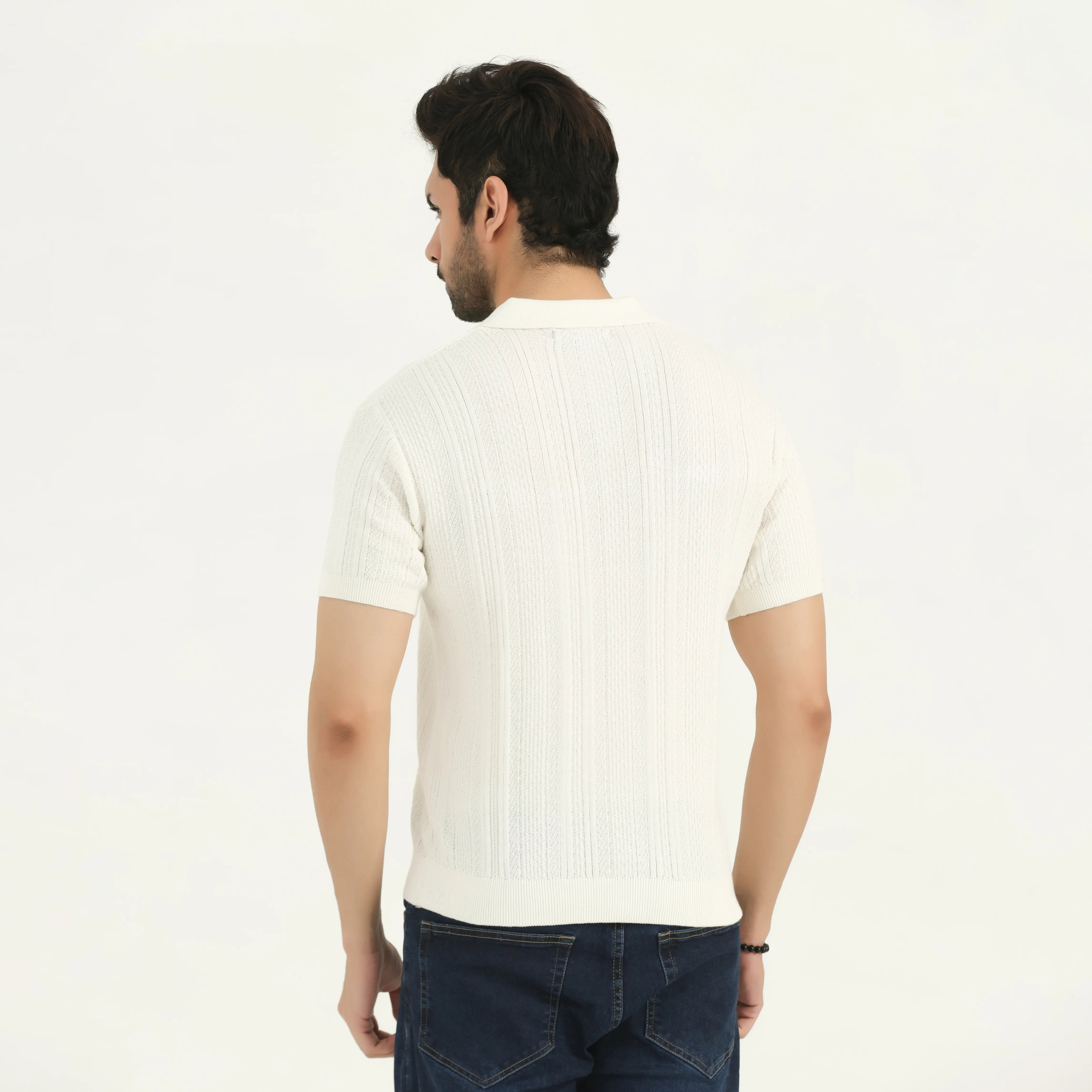 TEXTURED KNITTED POLO SHIRT - OFF-WHITE