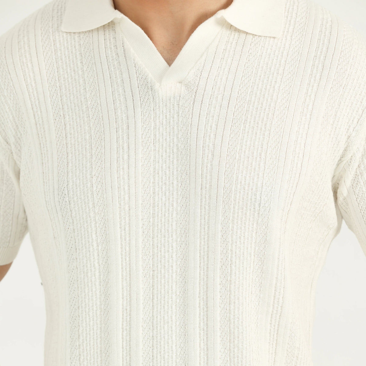 TEXTURED KNITTED POLO SHIRT - OFF-WHITE