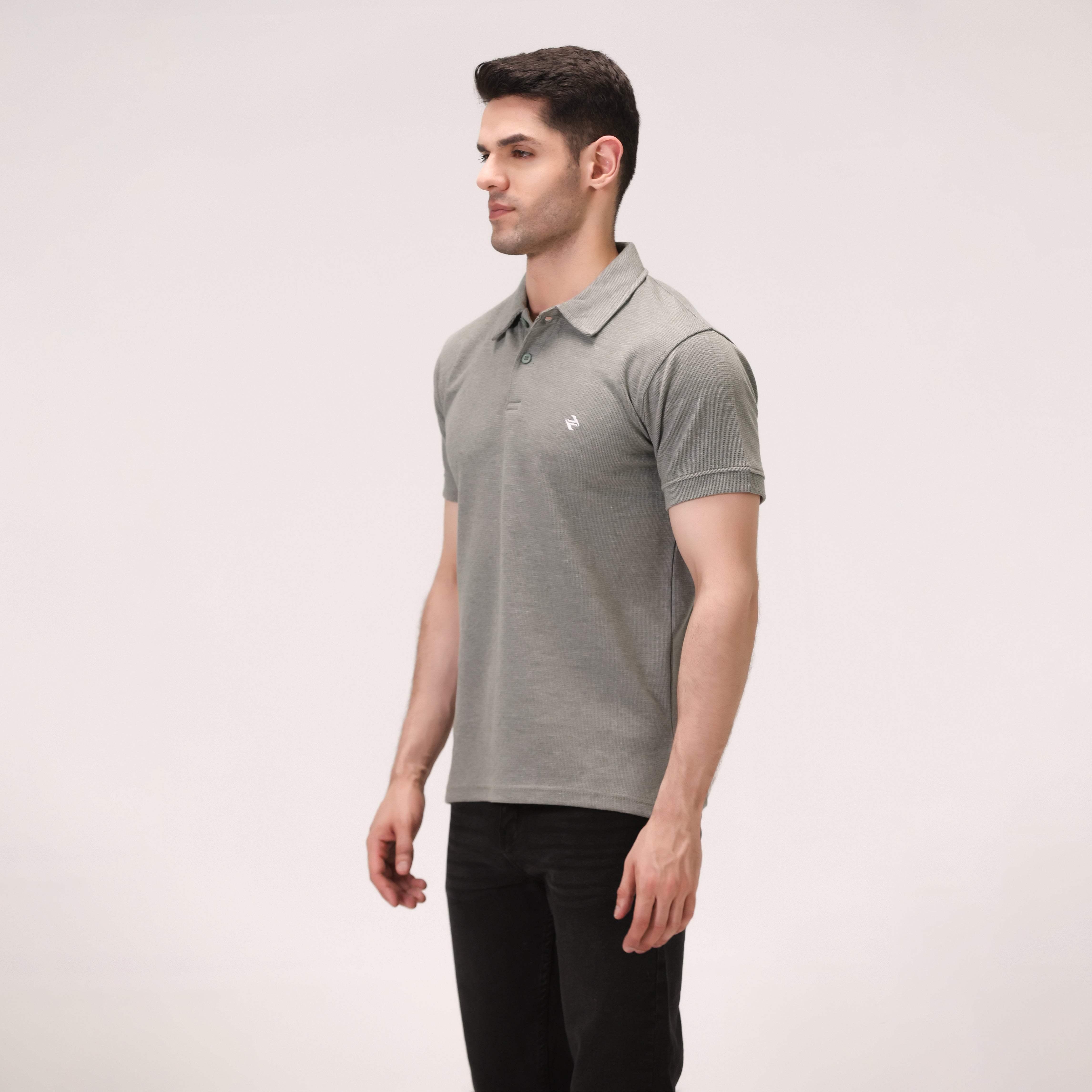 TEXTURED POLO SHIRT – OLIVE GREY