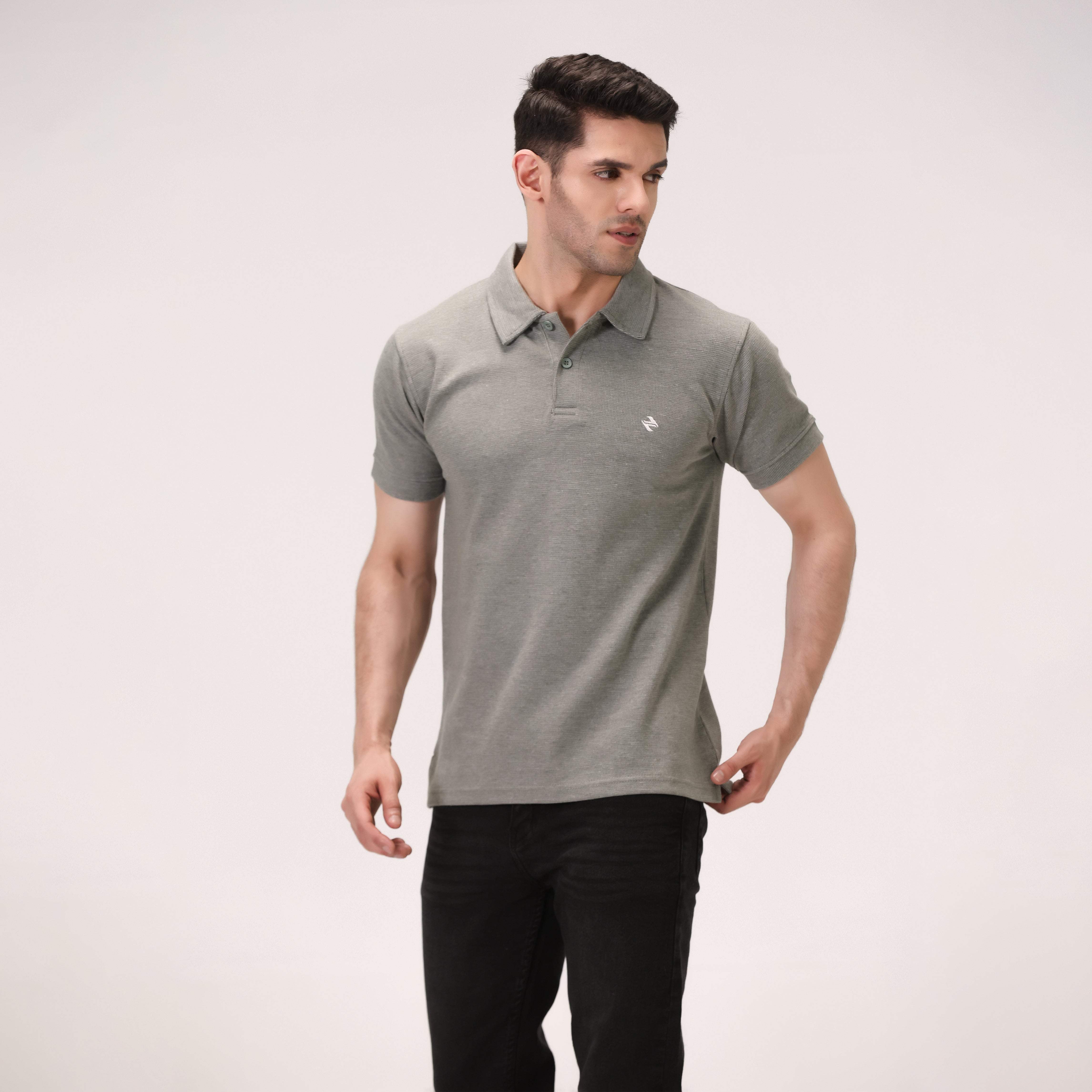TEXTURED POLO SHIRT – OLIVE GREY