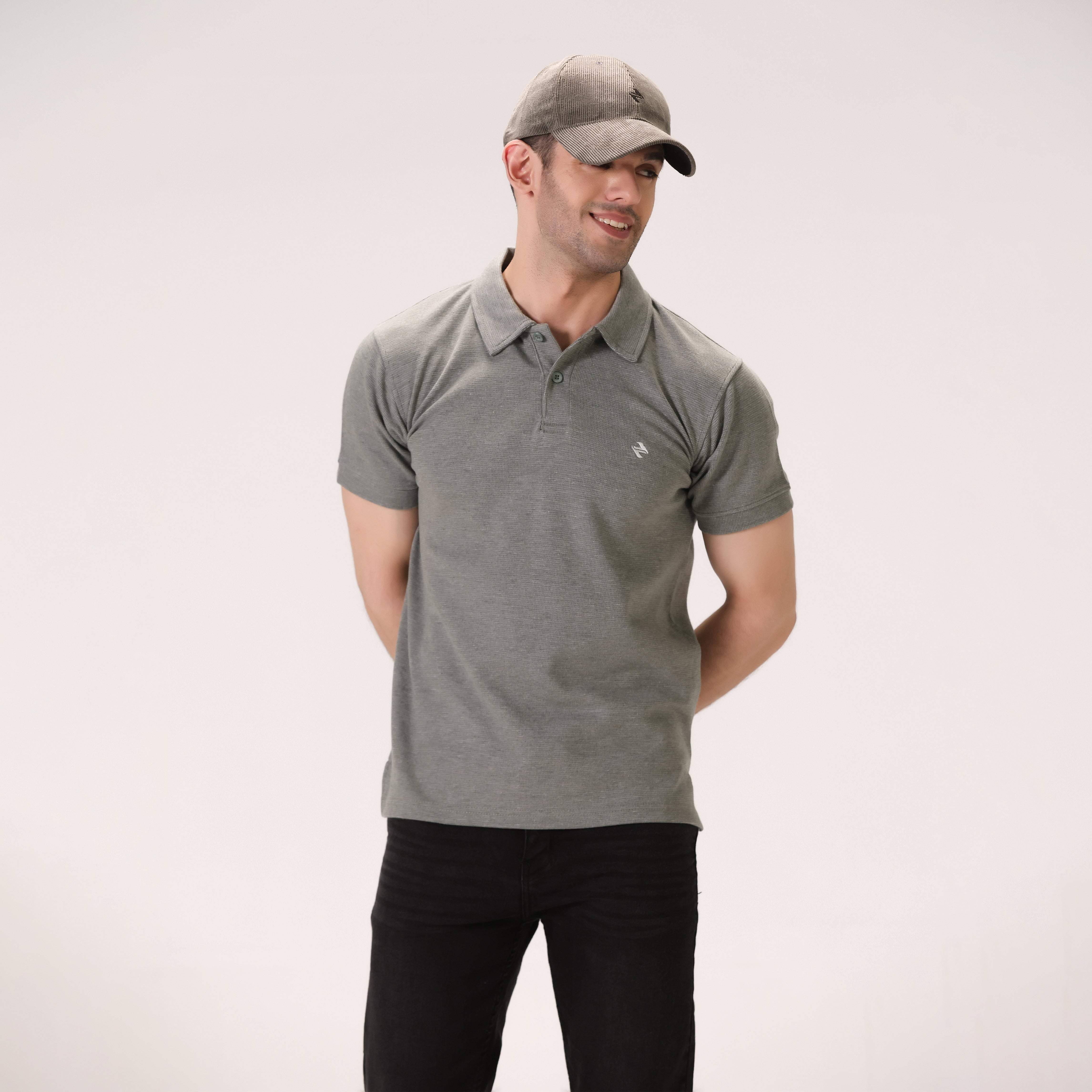 TEXTURED POLO SHIRT – OLIVE GREY