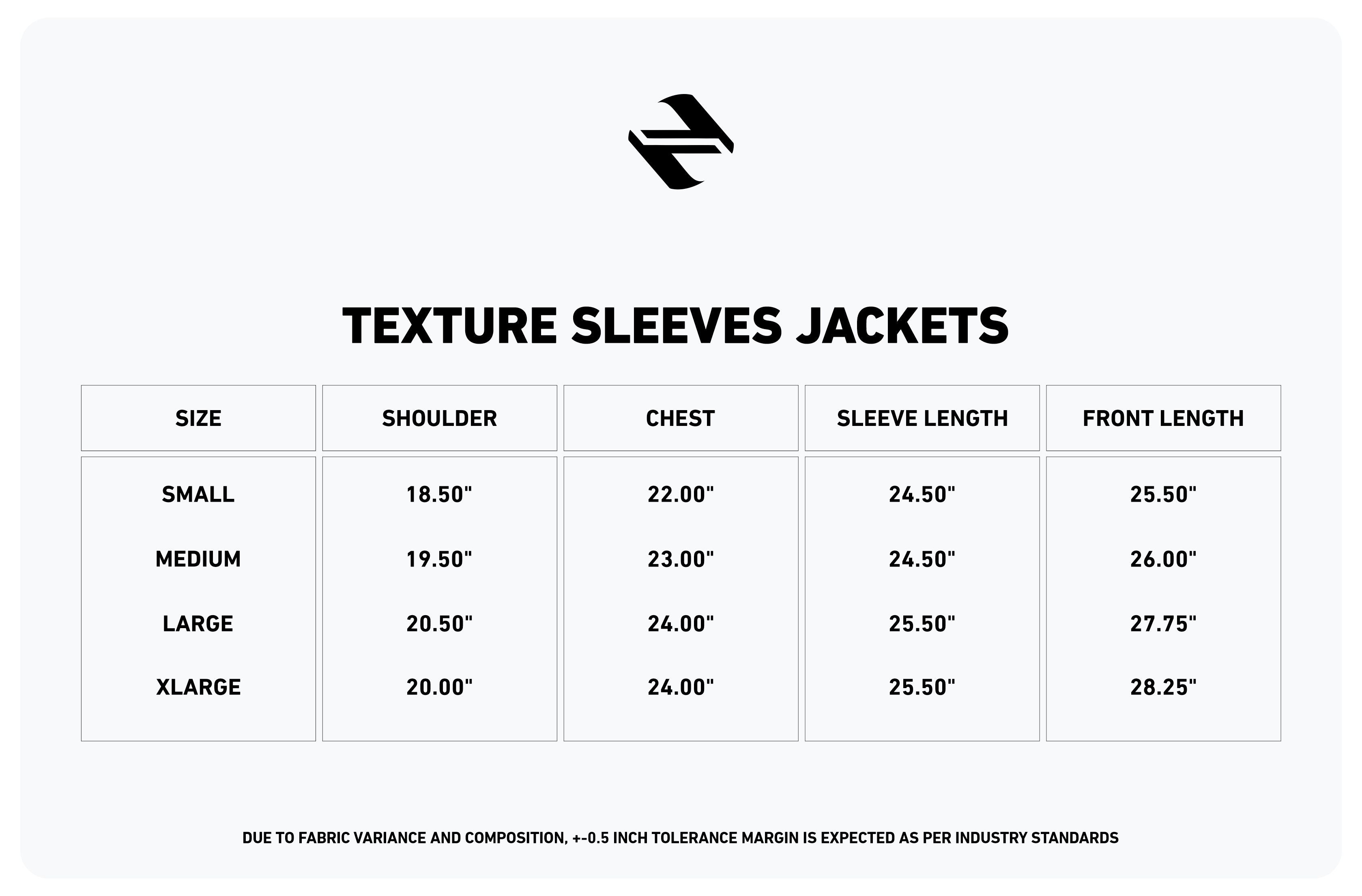 Texture Jacket Size Chart | NAVZA