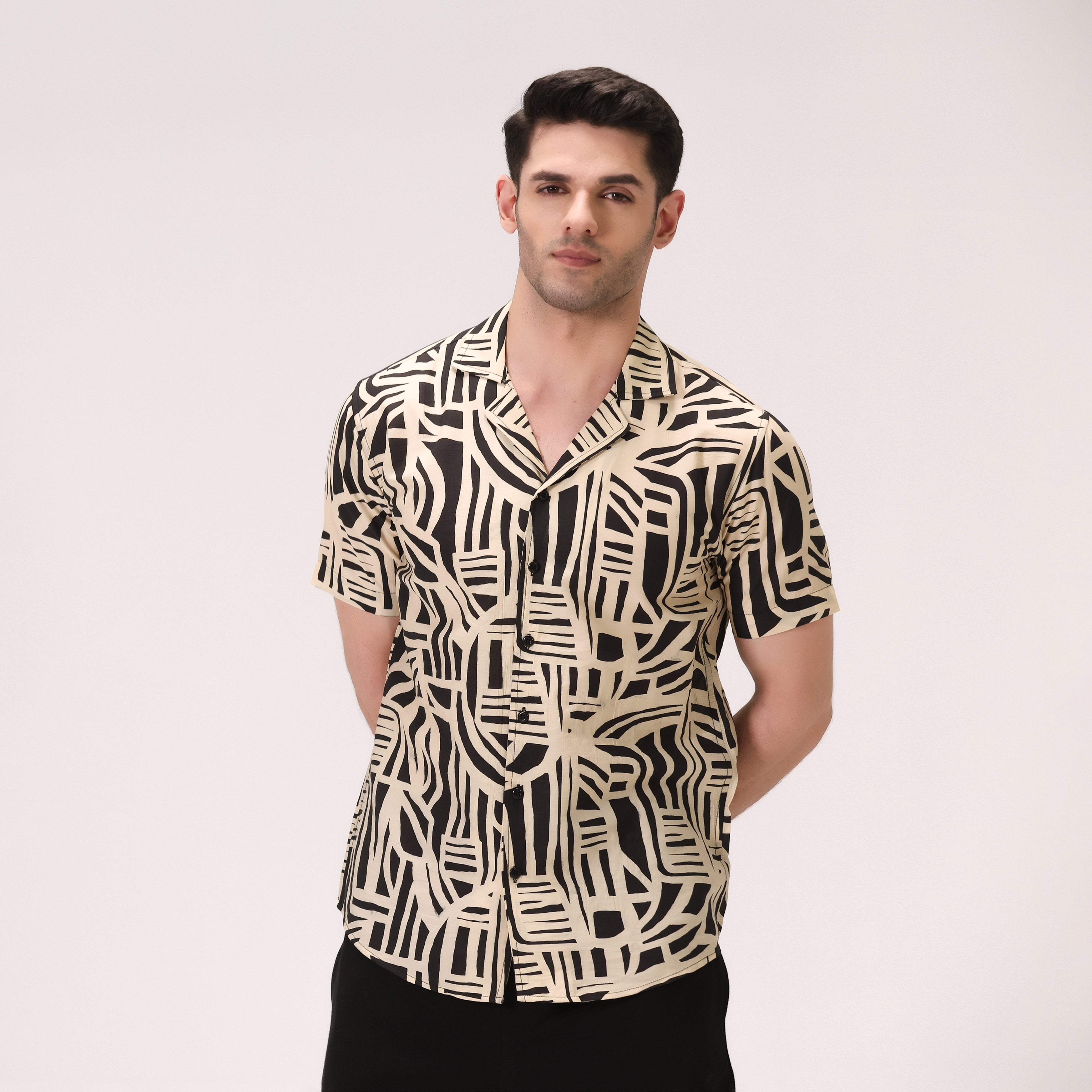 URBAN PRINTED BUTTON DOWN SHIRT – BEIGE