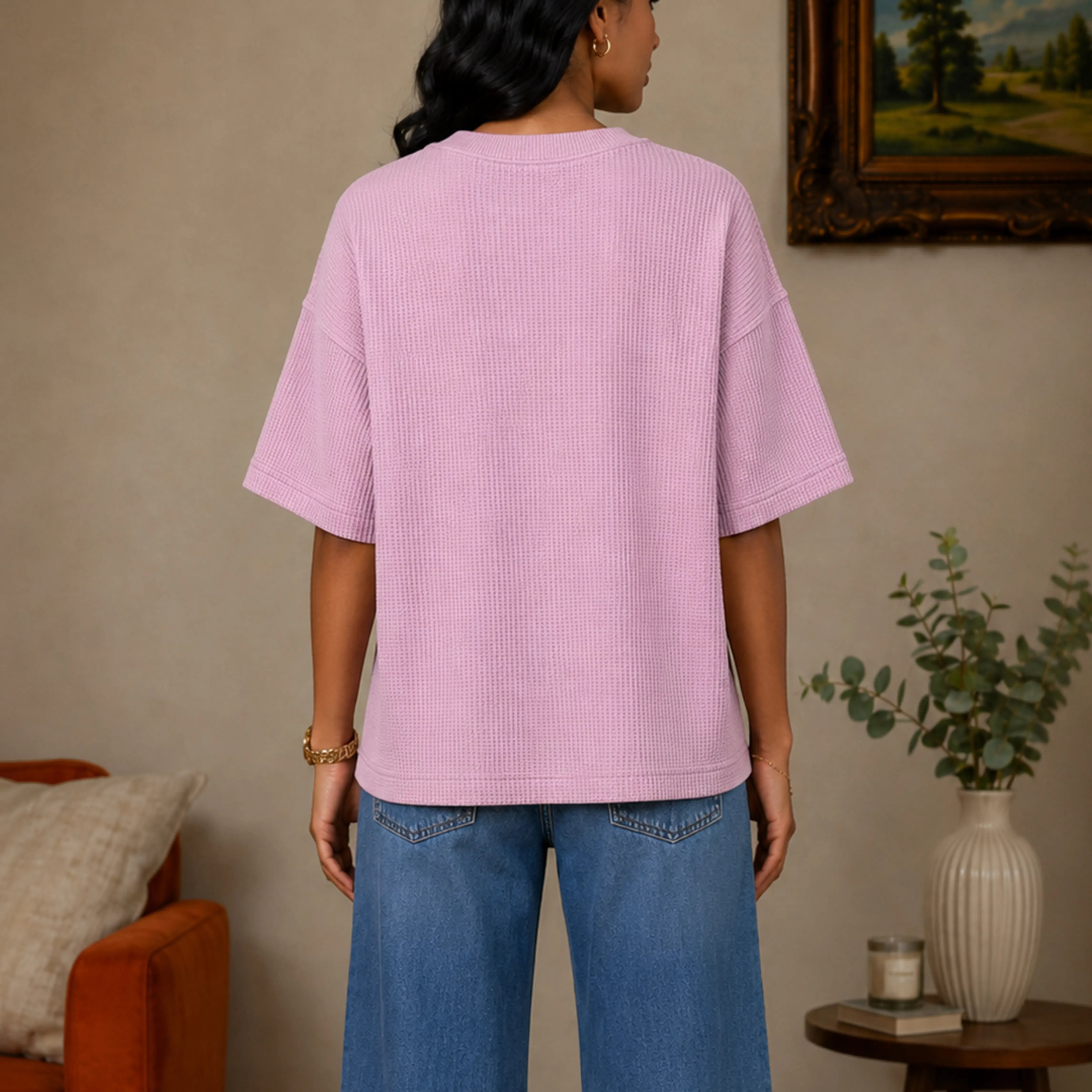 WAFFLE KNIT OVERSIZED TOP - SOFT LILAC