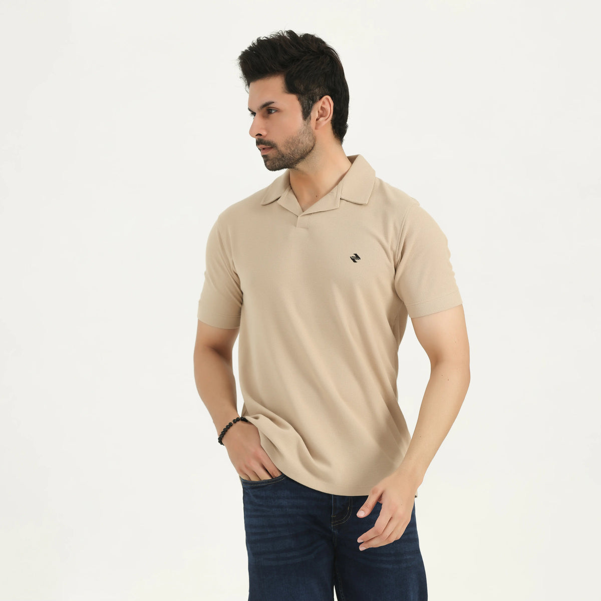 WAFFLE KNIT POLO SHIRT - BEIGE