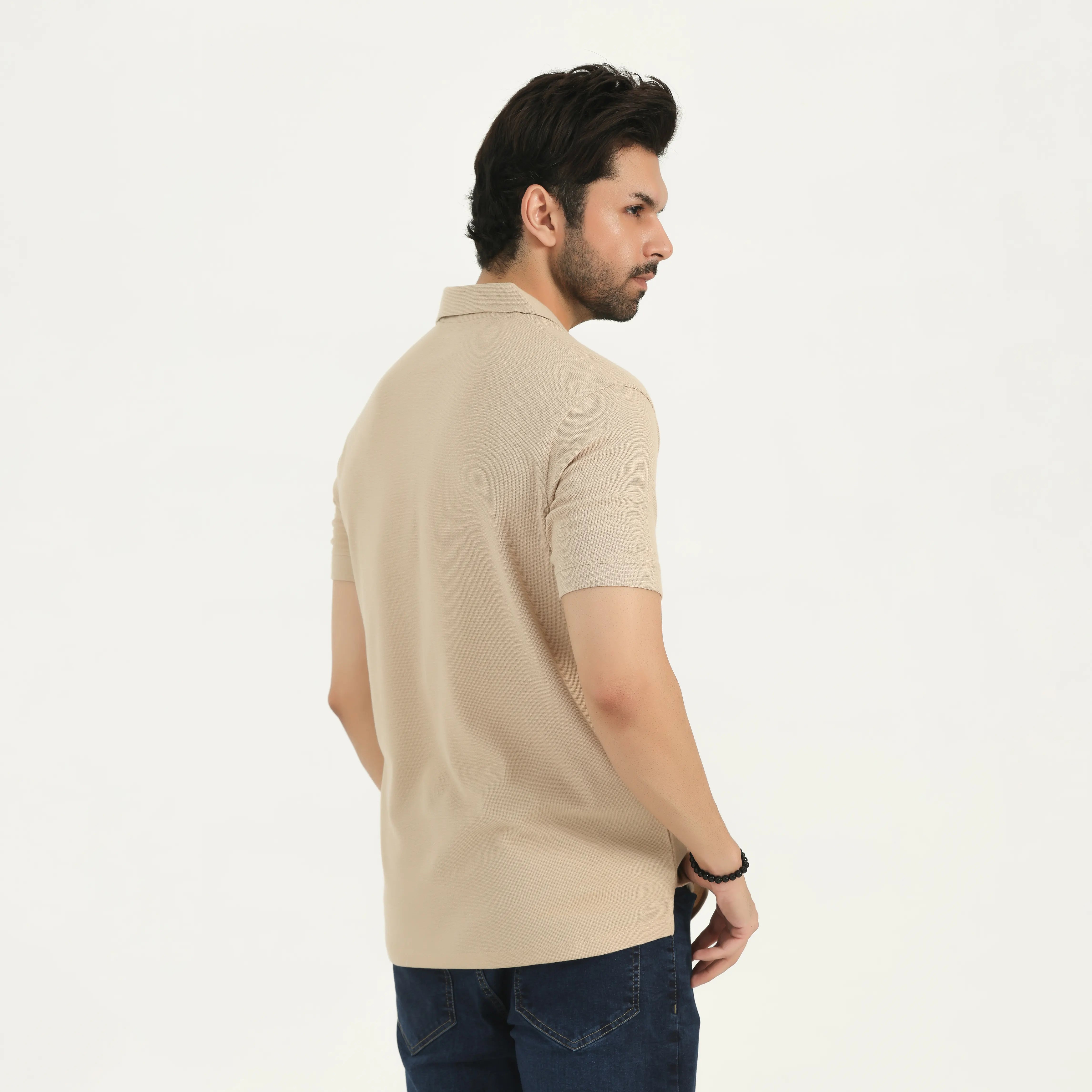WAFFLE KNIT POLO SHIRT - BEIGE