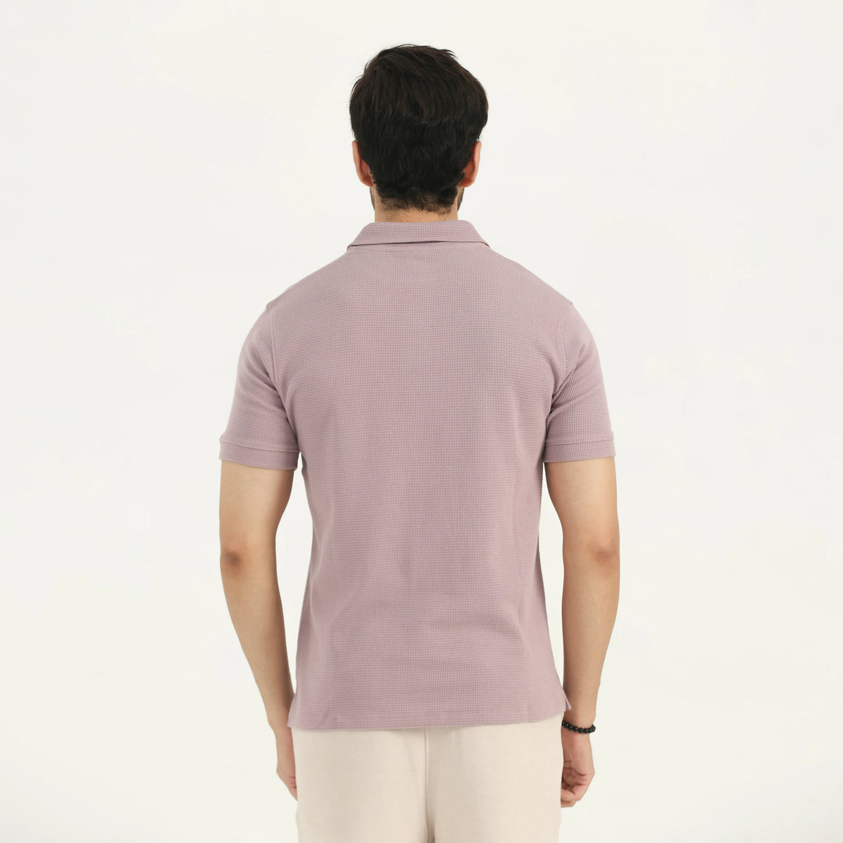 WAFFLE KNIT POLO SHIRT - MAUVE