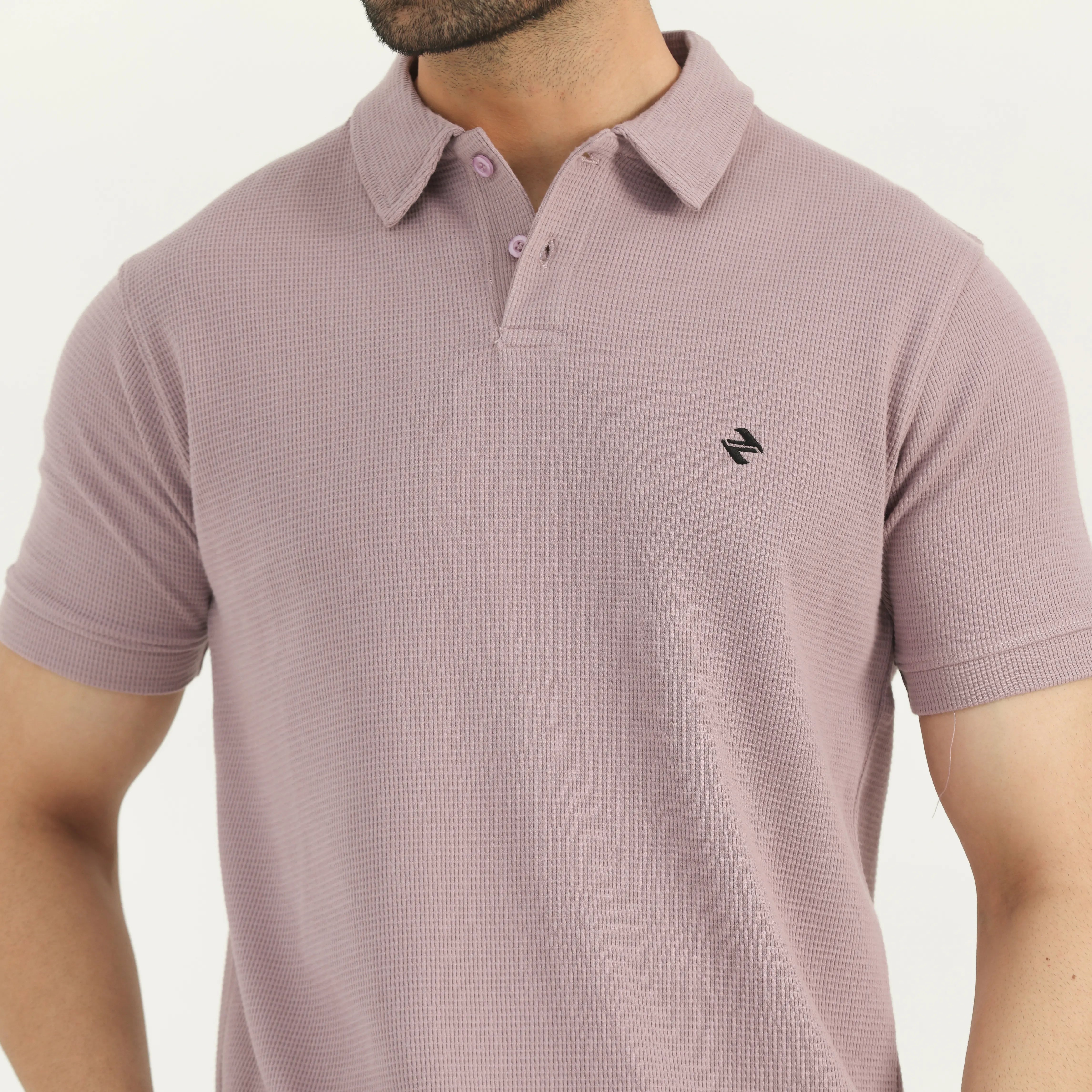 WAFFLE KNIT POLO SHIRT - MAUVE