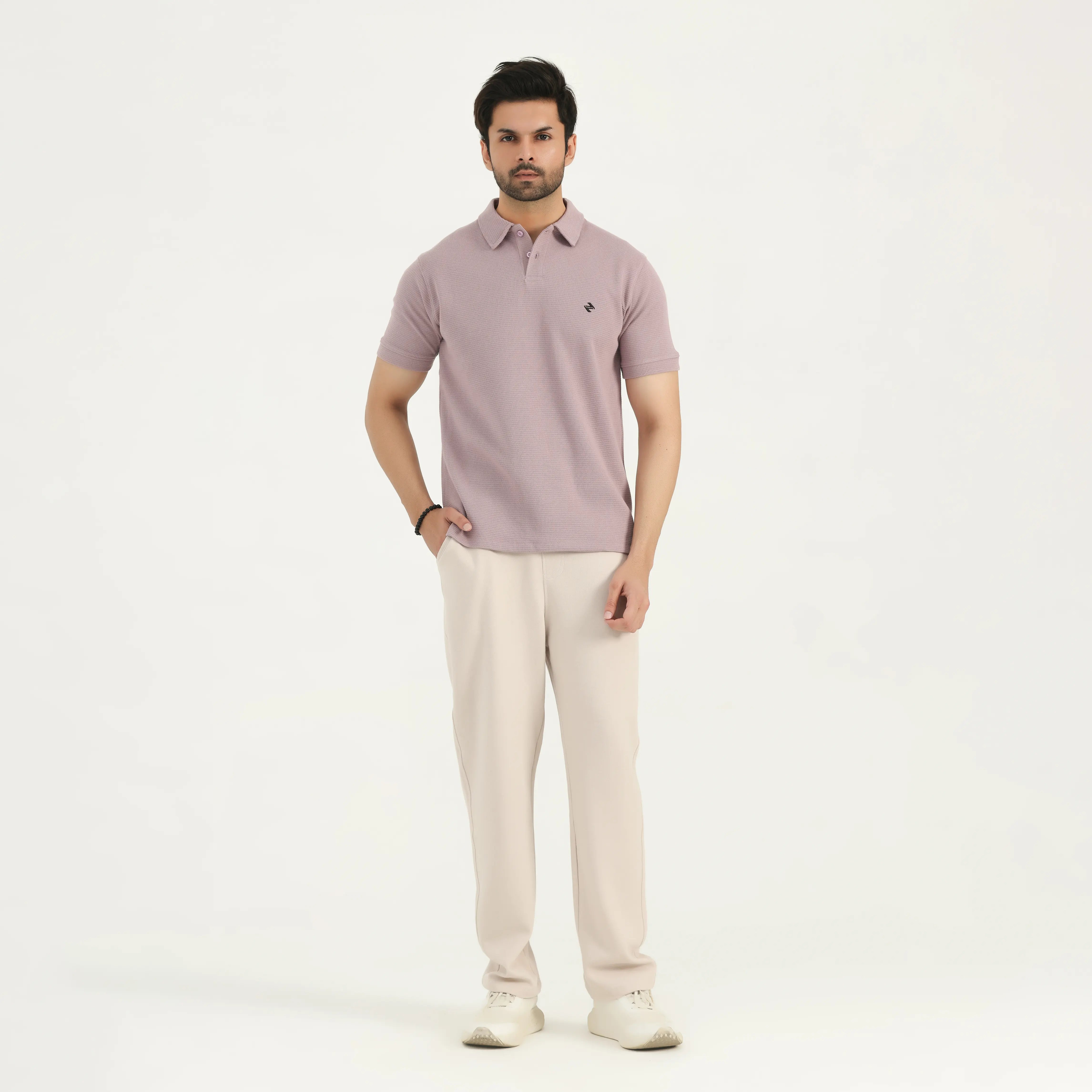 WAFFLE KNIT POLO SHIRT - MAUVE