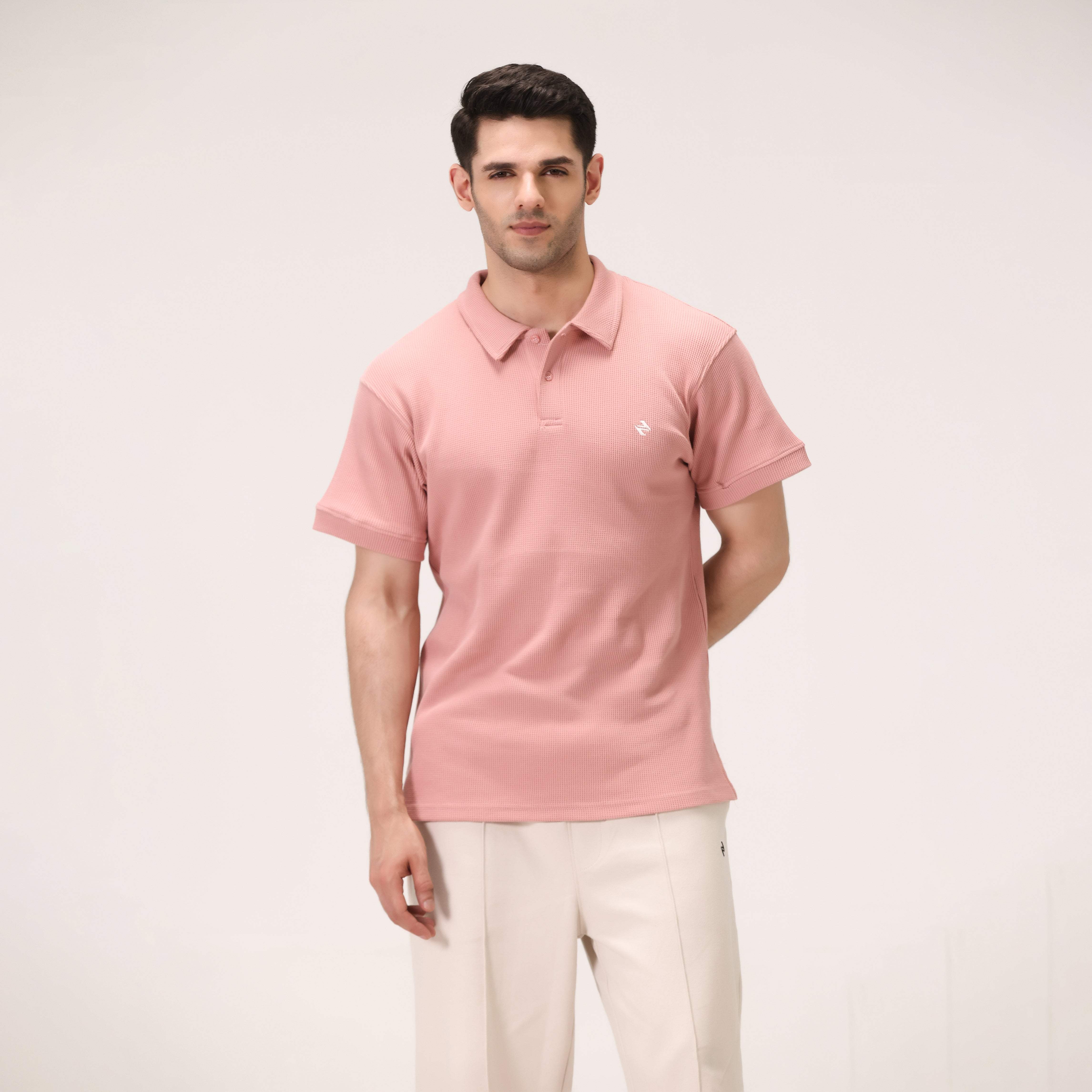 WAFFLE POLO SHIRT – PINK
