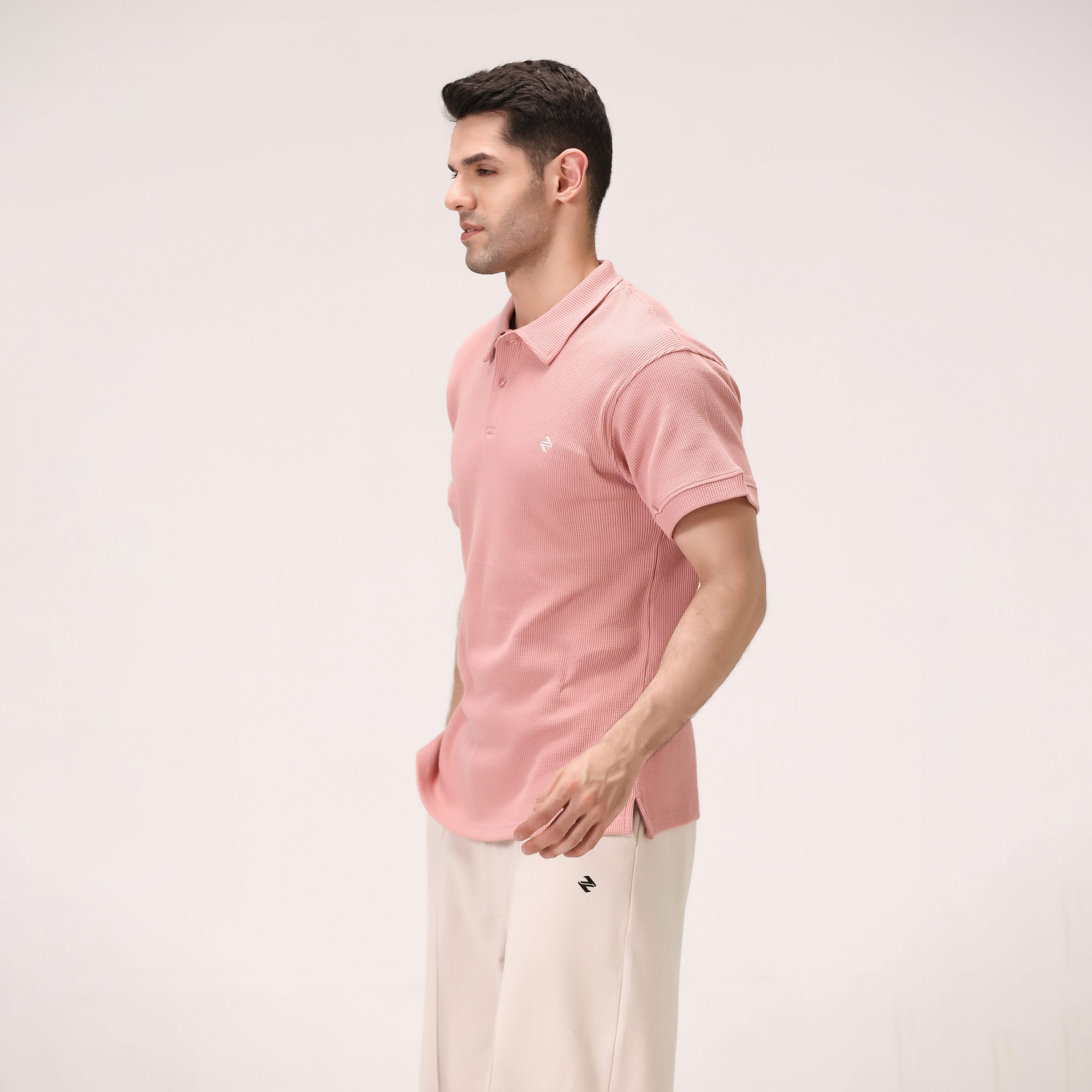 WAFFLE POLO SHIRT – PINK