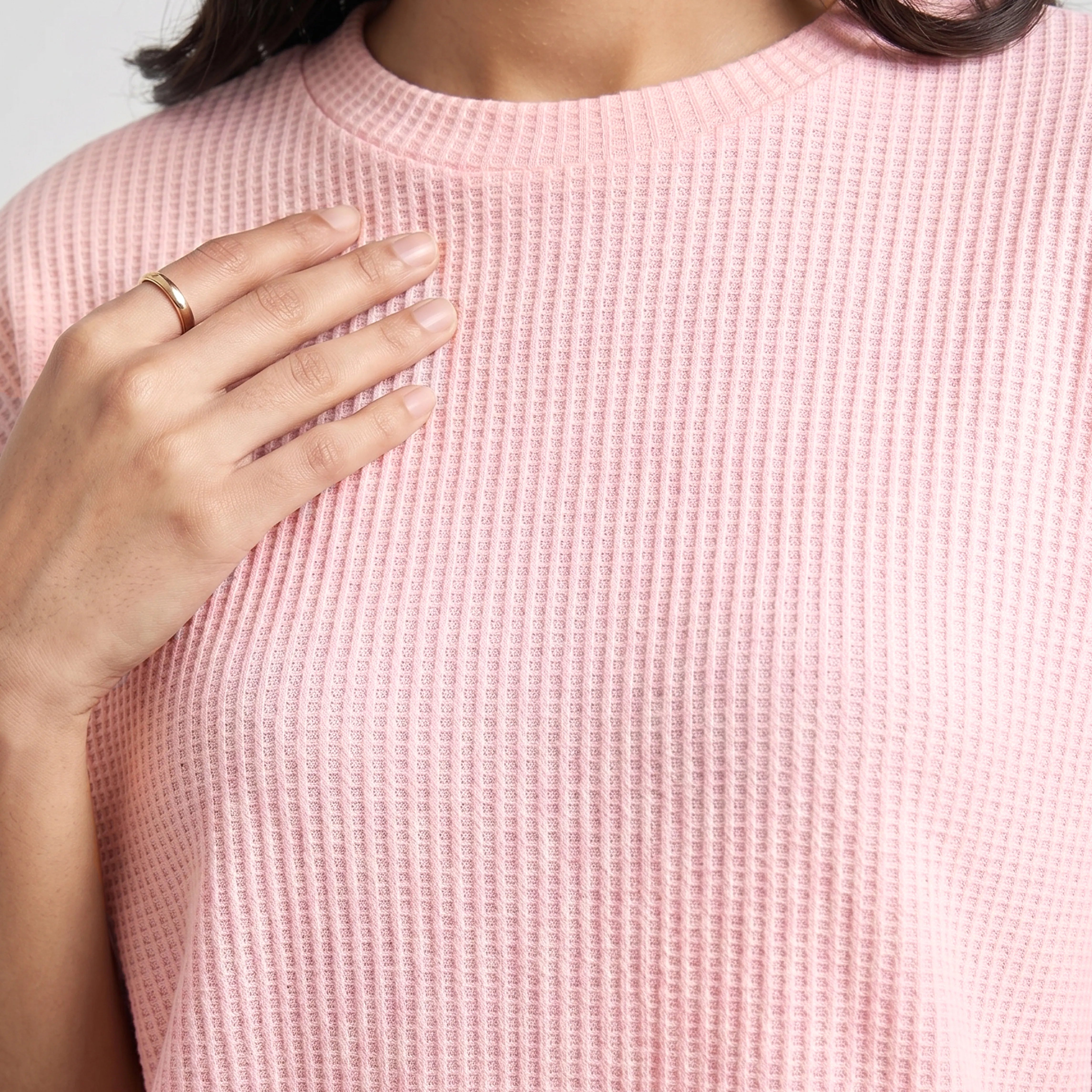 WOMEN WAFFLE KNIT TOP SOFT LILAC